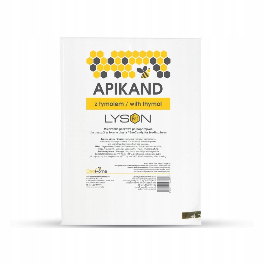 

Apikand z tymolem 10X1kg ciasto dla pszczół tymol