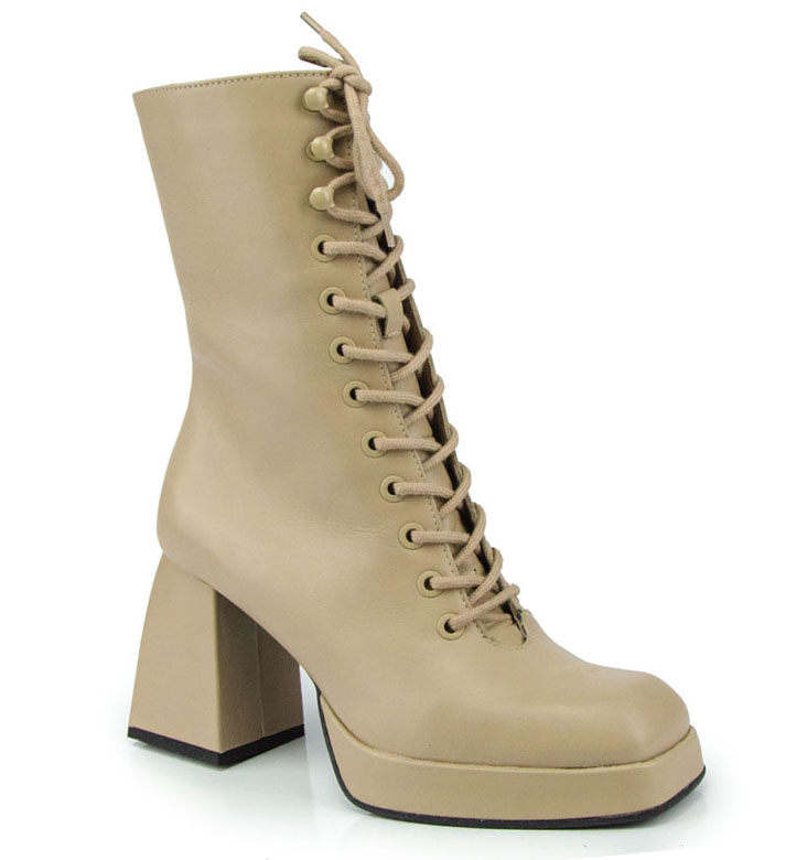 Carinii B7597 Kotníkové Boty Kozačky Kůže Lico Béžové 40