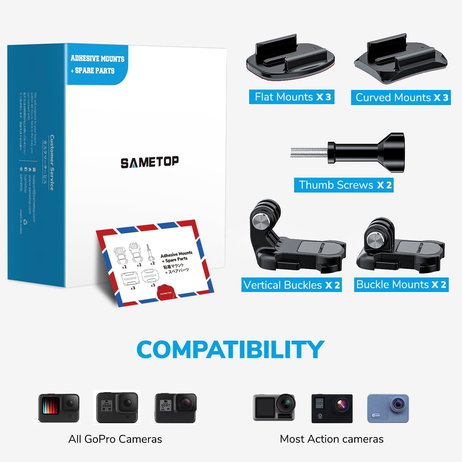 SAMETOP Uchwyty Samoprzylepne 3M Do Kamer GoPro DJI Osmo Zestaw 12w1 — miniatura 6