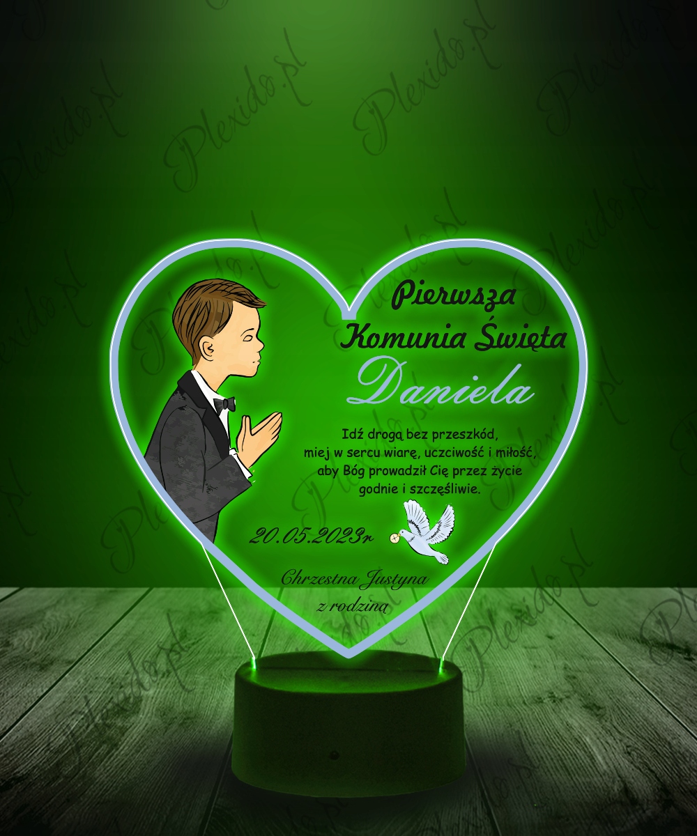Lampka LED Pamiątka Pierwszej Komunii Serce Zasilanie sieciowe