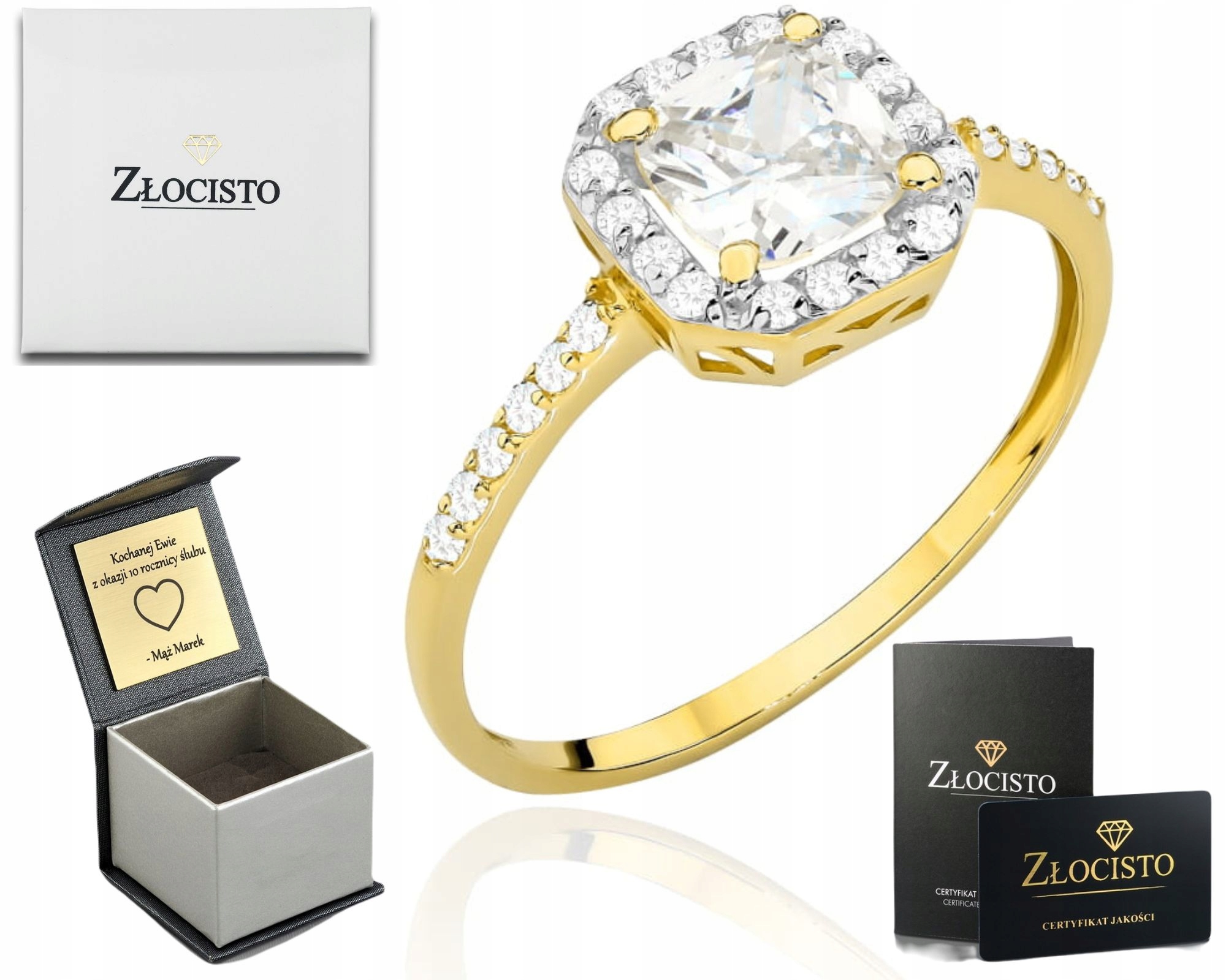 Zlatý Prstýnek S Čtvercovým Kamenem Zirkony Dárek Pro Ni Gravírování