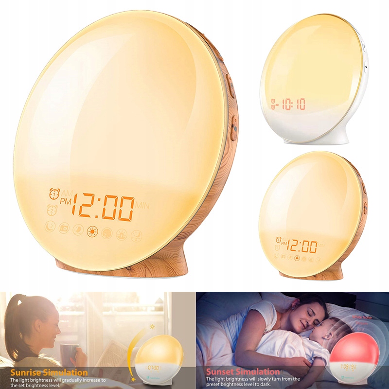LED Light Alarm Clock Sunrise Simulation Sleep Aid Cena Opinie Ozdobne zawieszki 14796480453 Allegro