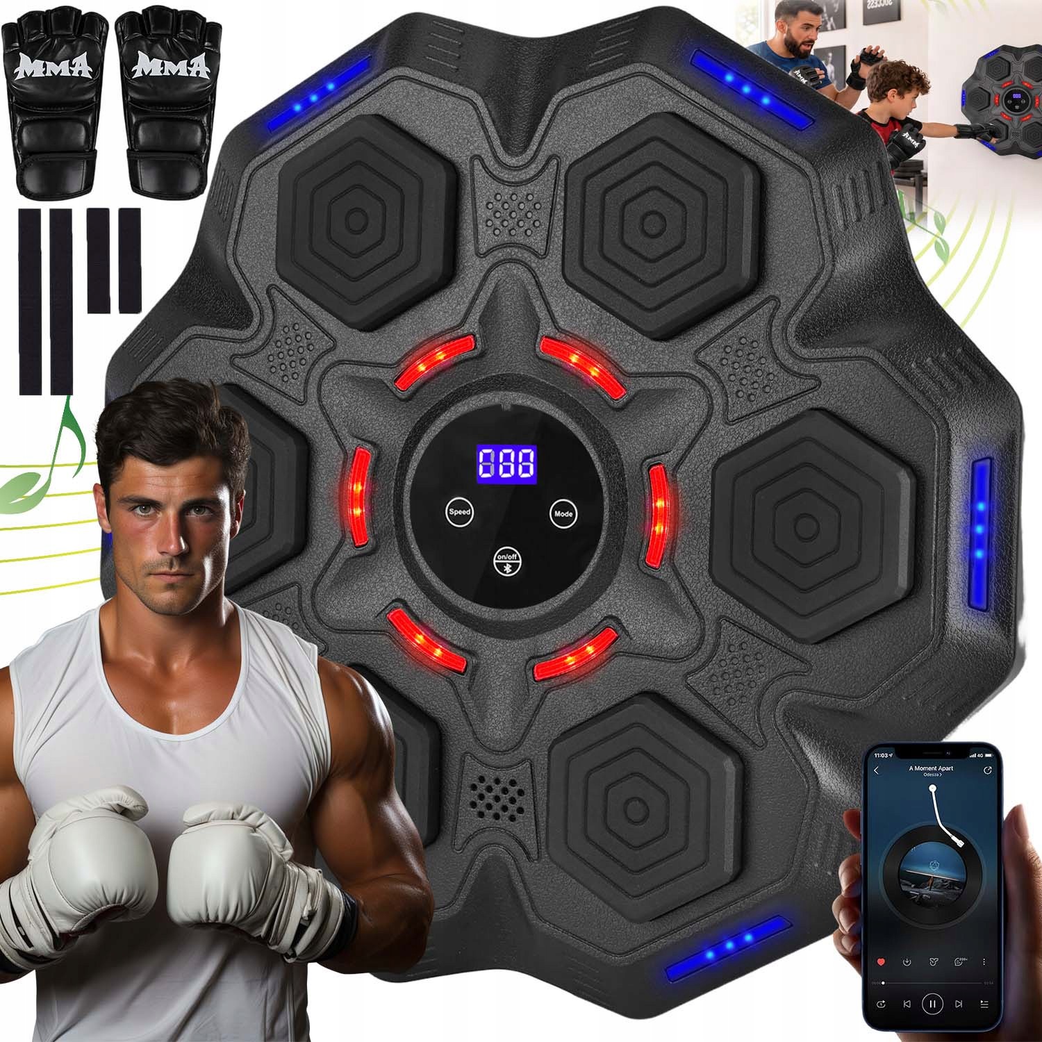 Boxerský Hudební Trenér Sada Bluetooth Boxovací Štít S Led 9 Režimů