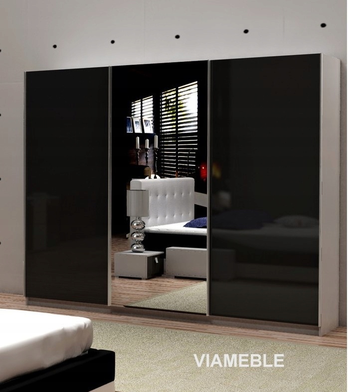 CZARNA SZAFA PRZESUWNA SZAFIR II POŁYSK 200x245cm