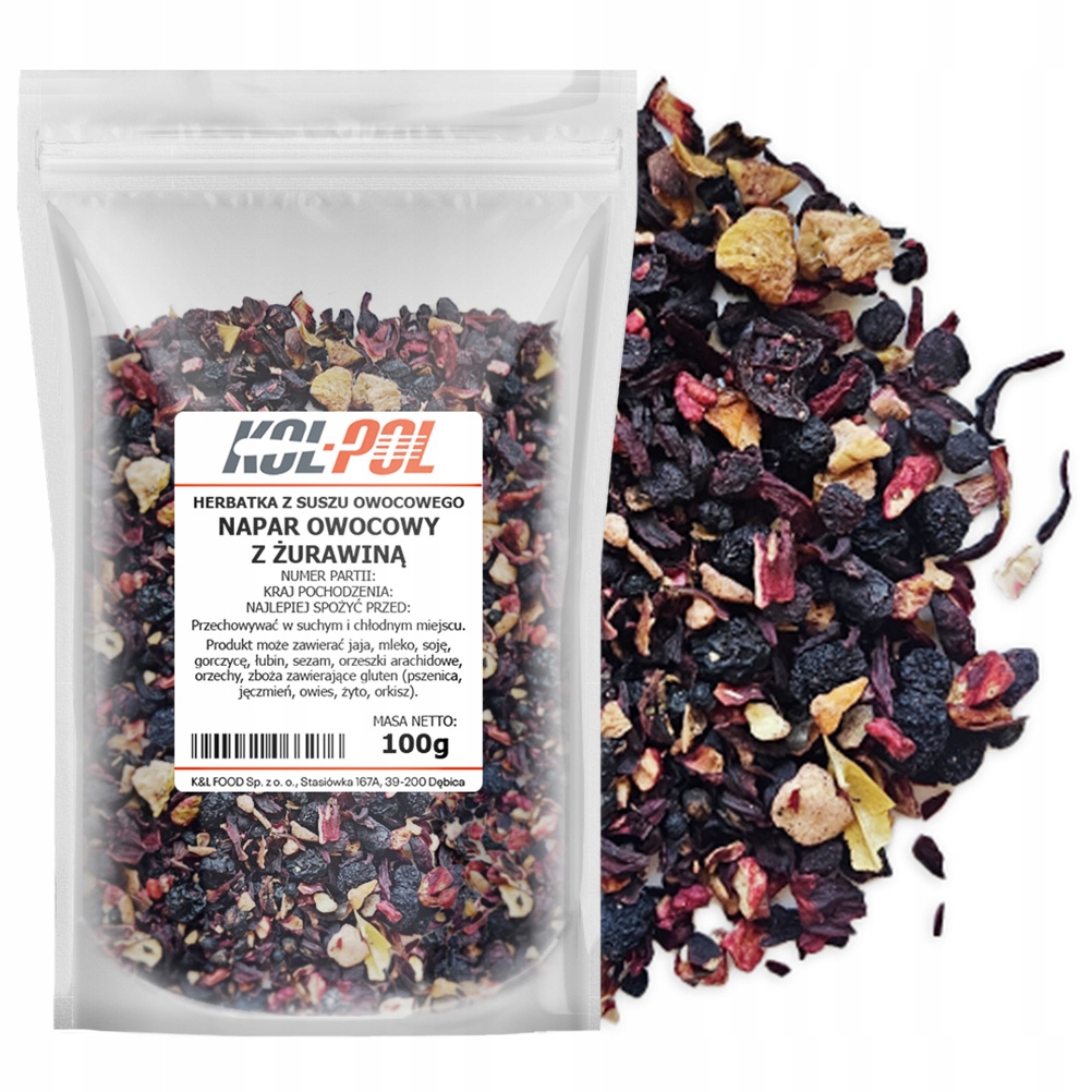 Levně Čaj Ovocný Nálev Brusinky 100 g Přírodní sušený čaj Kol-Pol