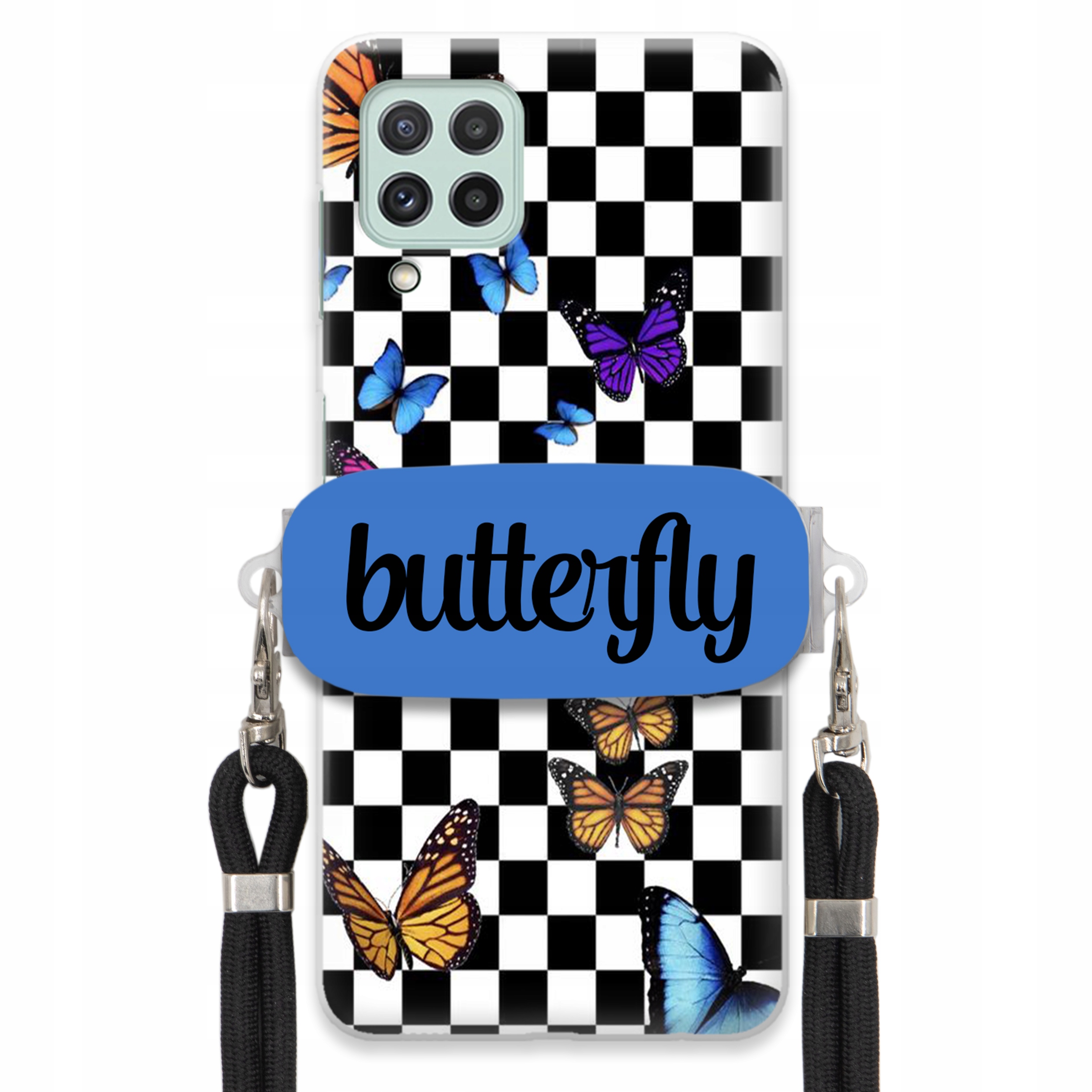 Puzdro Na Samsung A22 4G Puzdro S Obdĺžnikovým Držiakom, Čierne Vodítko, Butterfly, Motýle