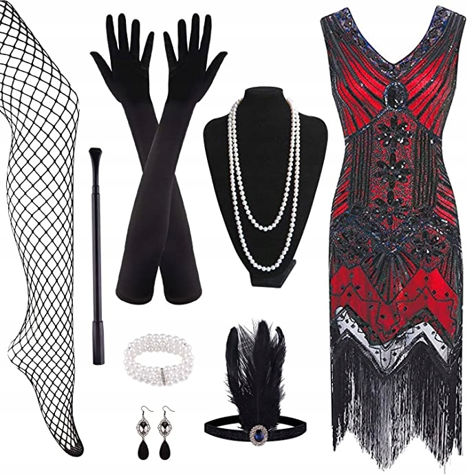 

Sukienka Flapper czerwona Opaska lata 20 roz. XL