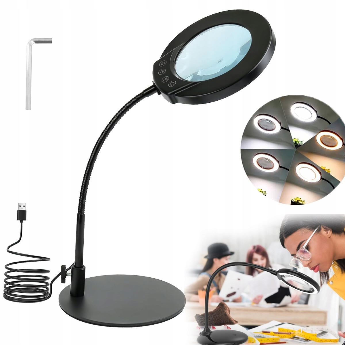 Lampa Led Lupa Kosmetyczna Szkło Powiększające Lampka Kreślarska Biurkowa