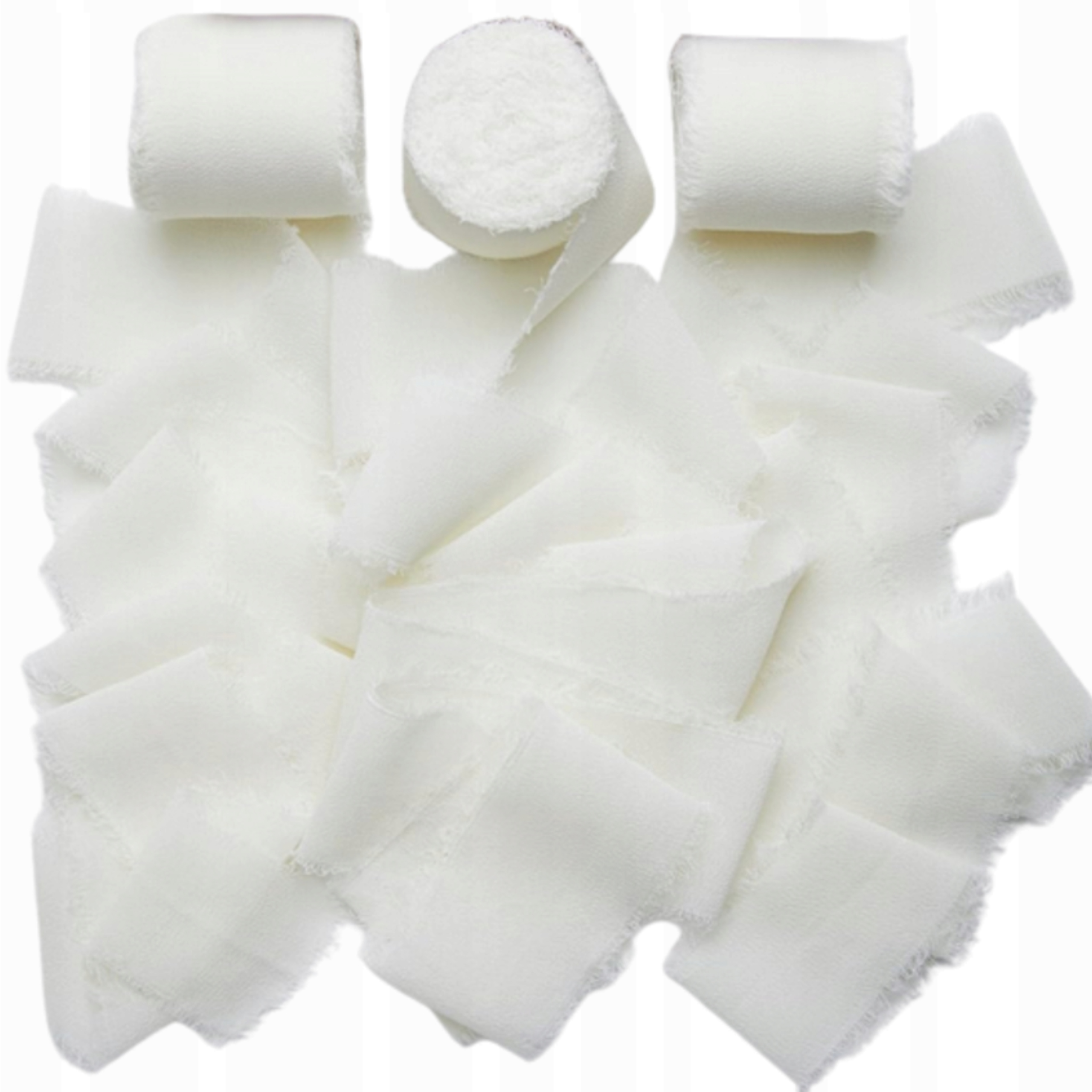 3x WSTĄŻKA SZYFONOWA BIAŁA - RĘCZNIE RWANA 4CM 5M