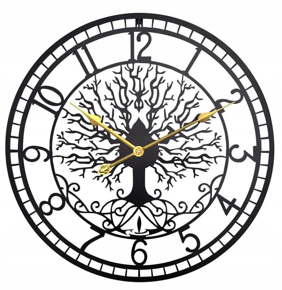 Veľké Čierne Kovové Nástenné Hodiny Strom Života Mpm E04.5457.90 60 cm