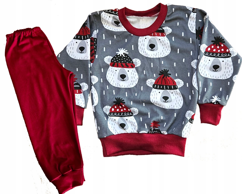 Piżamki Długi Rękaw 100% bawełna POLSKIE + wzory świąteczne 80 cm