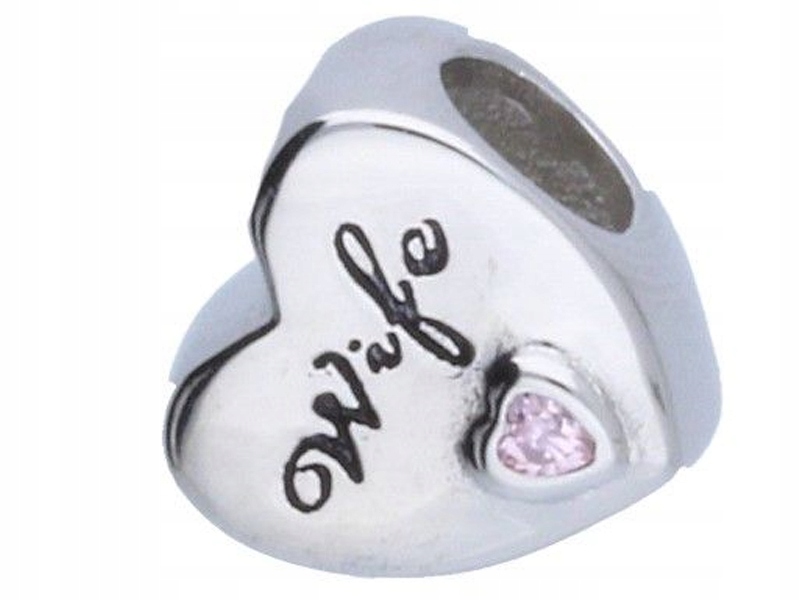 Stříbrný přívěsek 925 srdce bead nápis wife 2,36g do náramky pro ni
