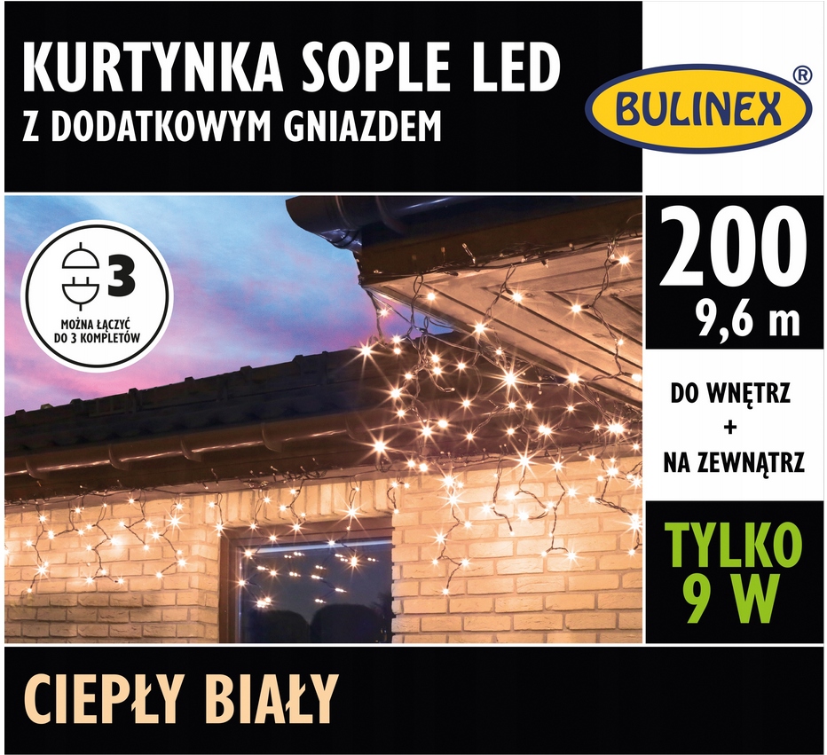 

Kurtyna Bulinex Sople 200LED W/z 9,6mb Biały Ciepł