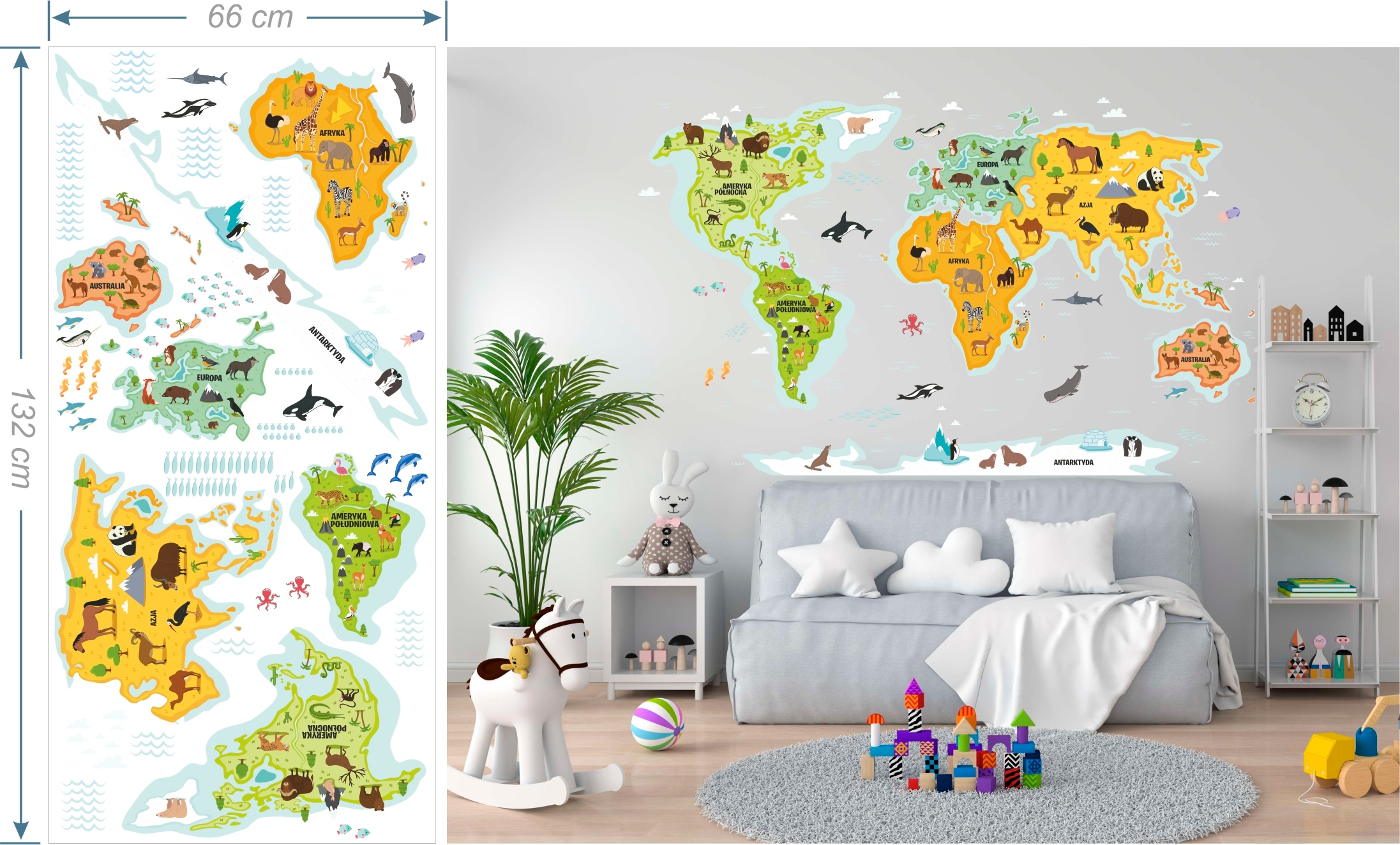 Naklejki DLA DZIECI na ścianę MAPA ŚWIATA Marka inna