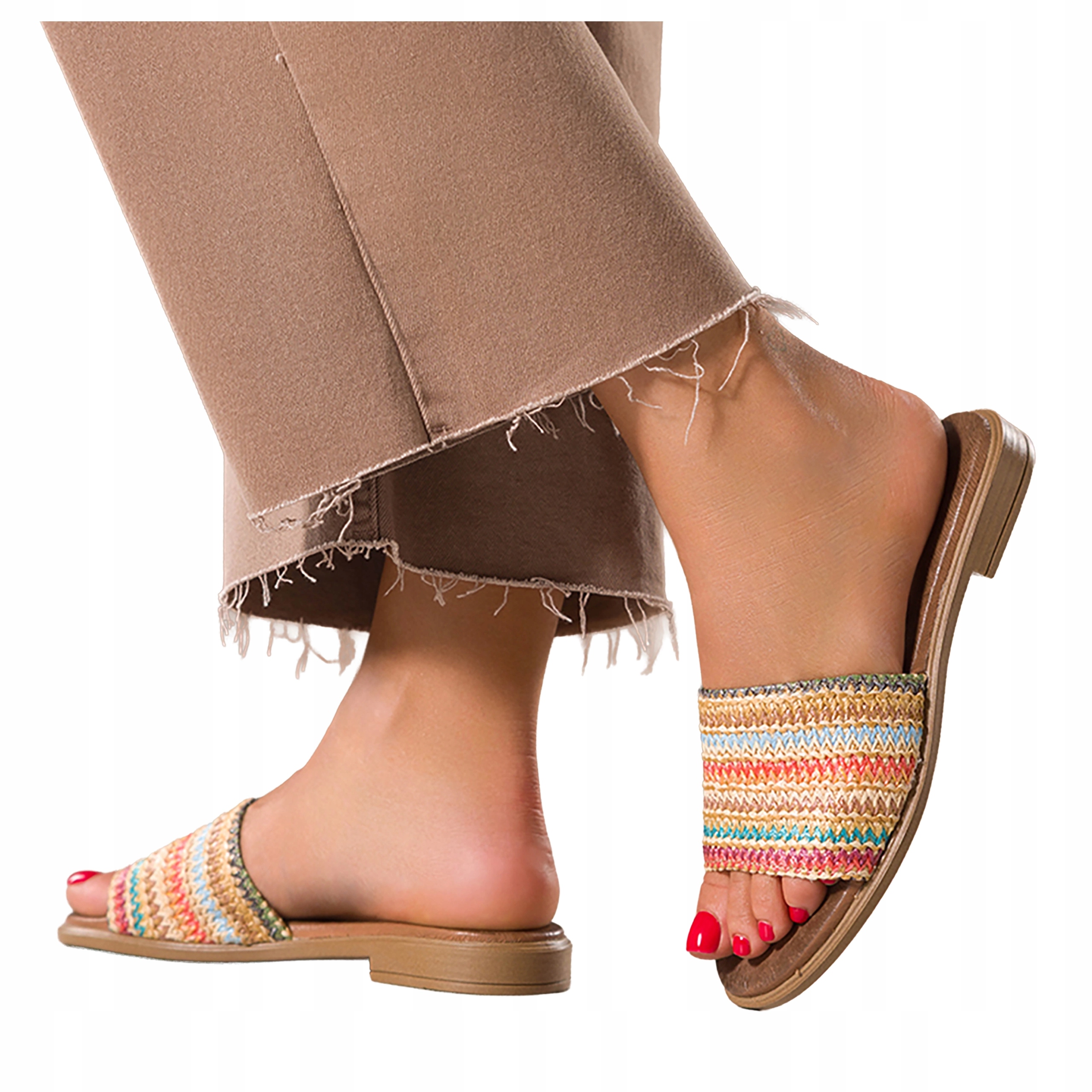 Vícebarevné Nazouváky Dámské Pohodlné Široký Pletený Pásek Kožený vel. 38