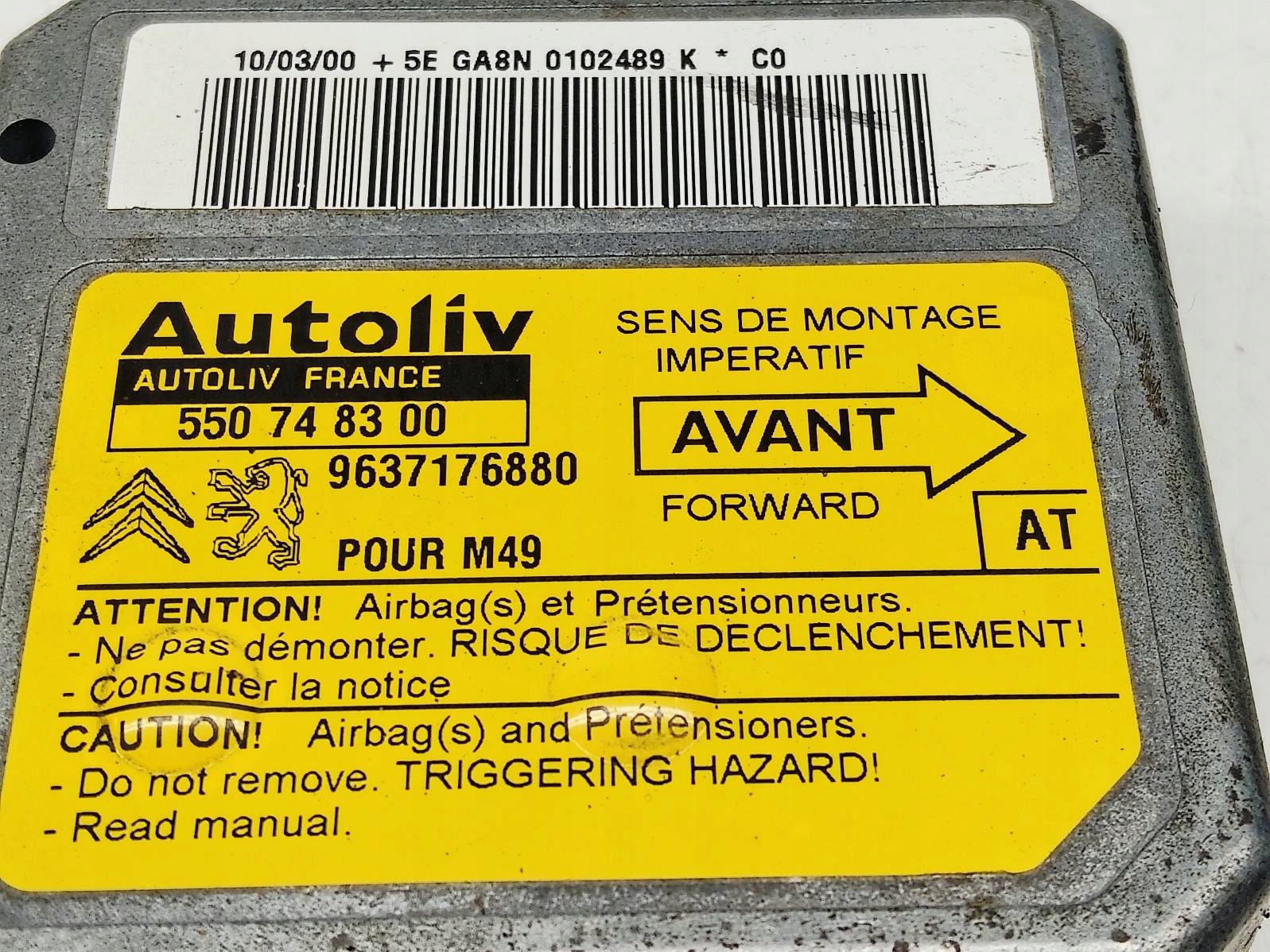 modulo airbag airbag Citroen Berlingo 1.9 D 9637176880
