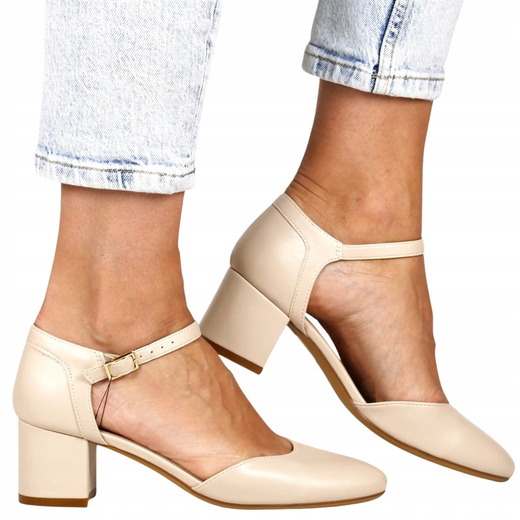 iButy Lodičky Sandály S Páskem Béžové Na Kostce Tělové Nové Barvy Top