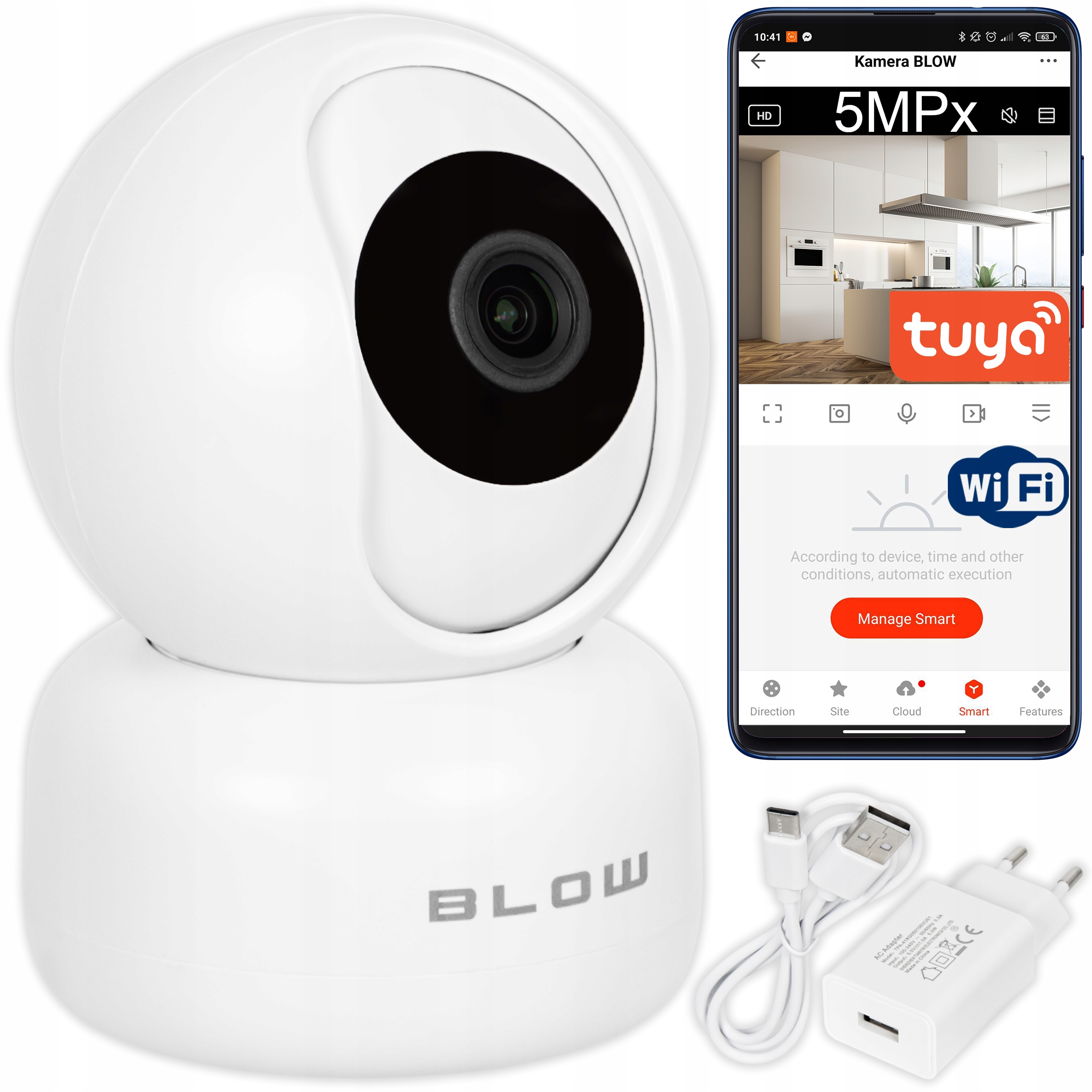 Kamera Ip Wifi Tuya Blow 5GHz 5MPx Niania Obrotowa Zoom Smart Tryb Nocny