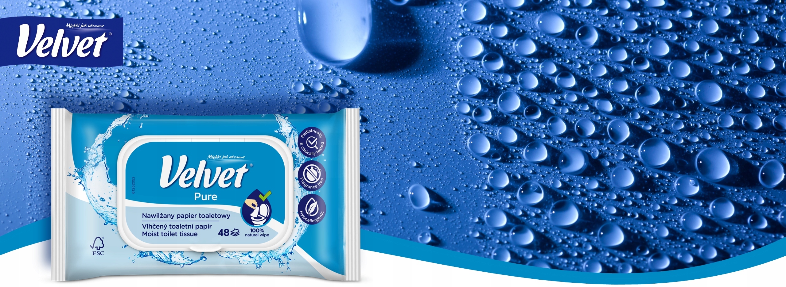 Velvet nawilżany papier toaletowy 48szt. Pure Postać listki