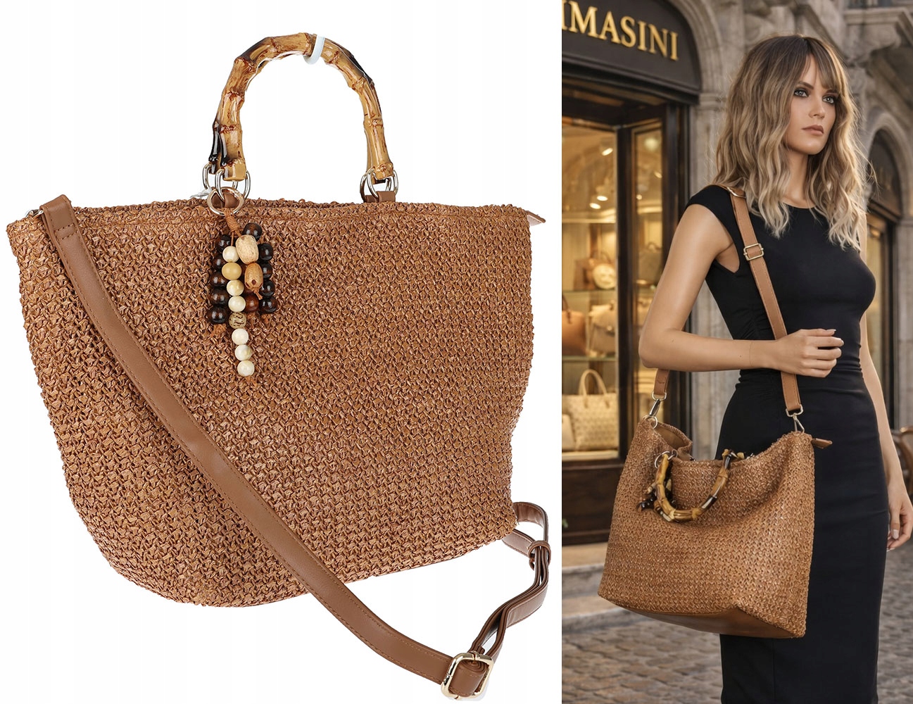 Dámská taška Shopper Velká prostorná kabelka přes rameno N2912 Hnědá