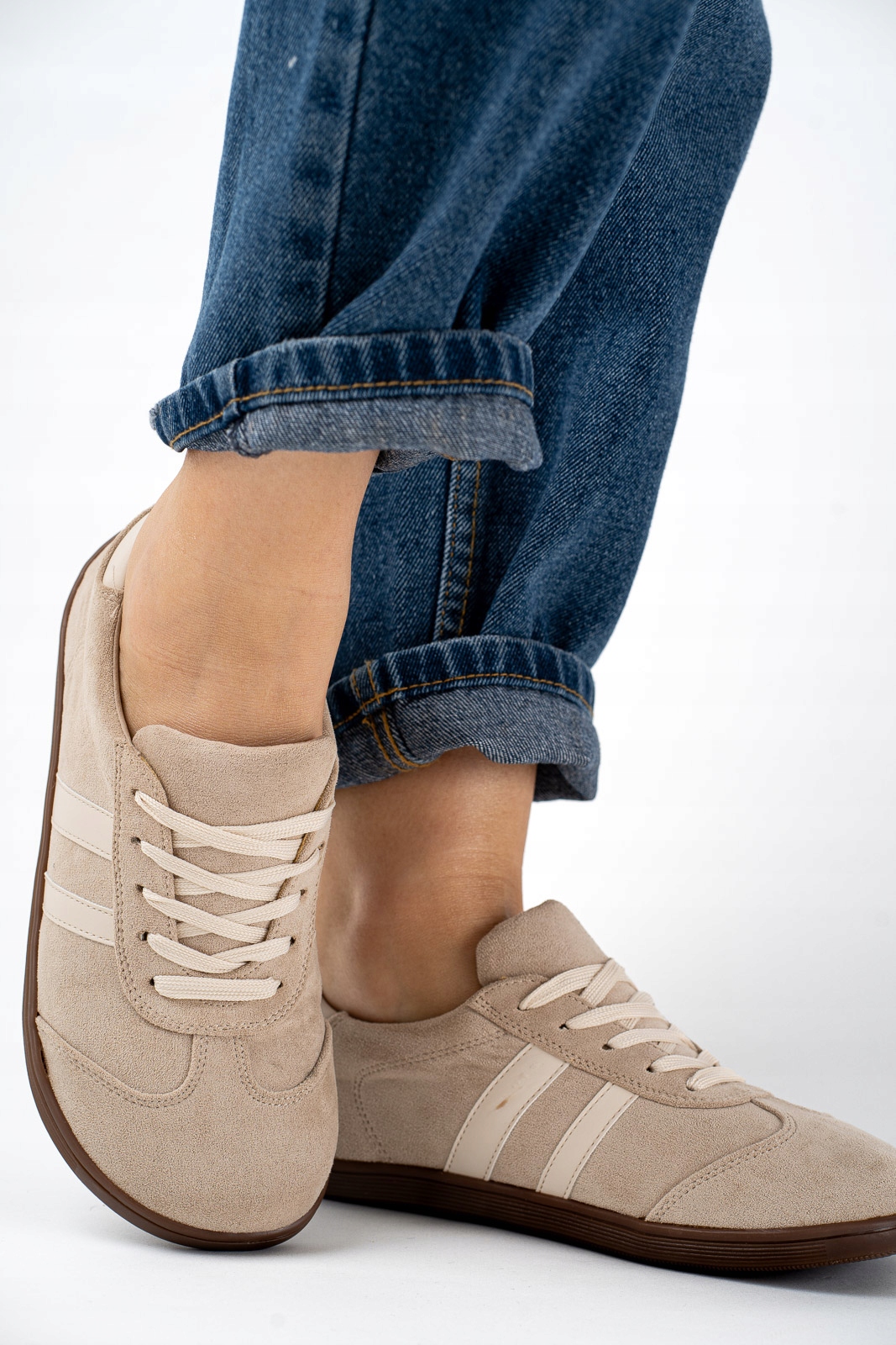 Beżowe trampki barefoot damskie sznurowane 36