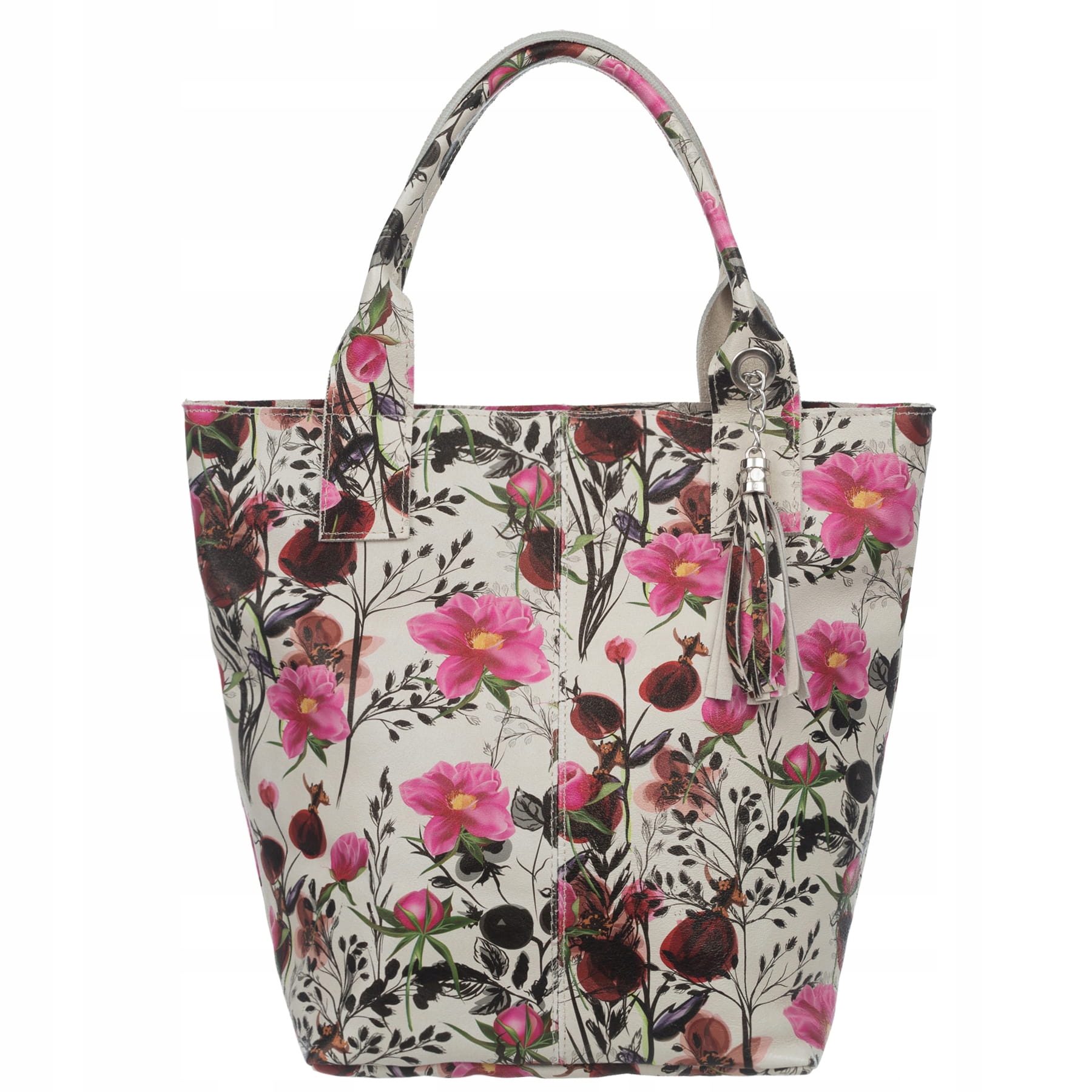 Vera Pelle torebka damska skórzana shopper na ramię z saszetką Z Kwiatami