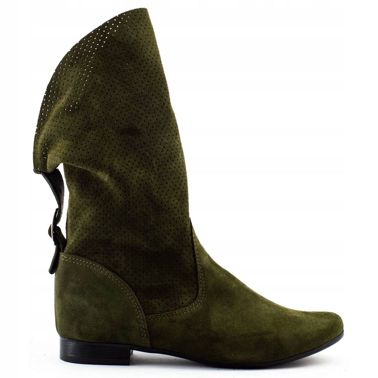 Ažurové kotníkové boty Elena zelená olivová přírodní perforovaná kůže 36