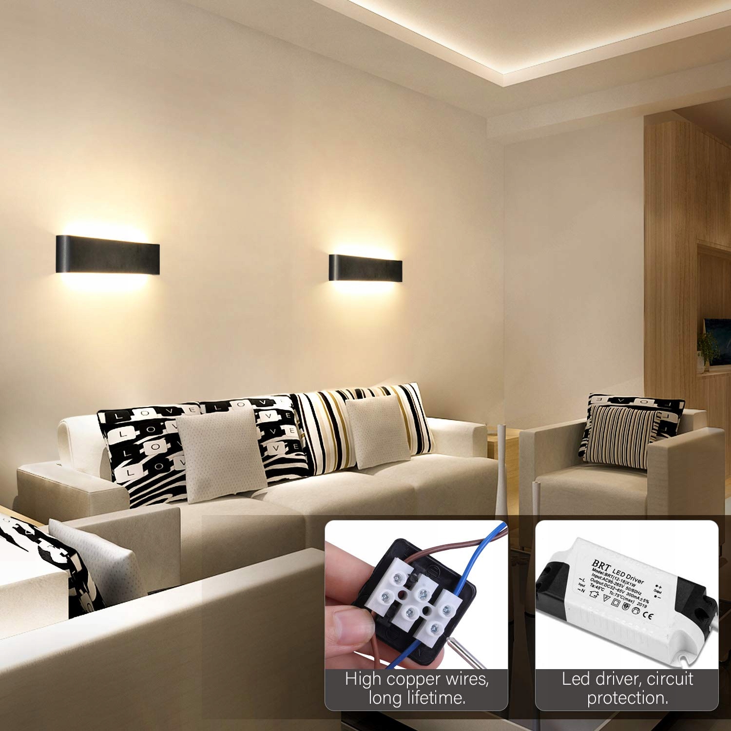 LIGHTESS Lampa Ścienna LED 18W Czarna 40CM Do Salonu i Sypialni IP44 — miniatura 3