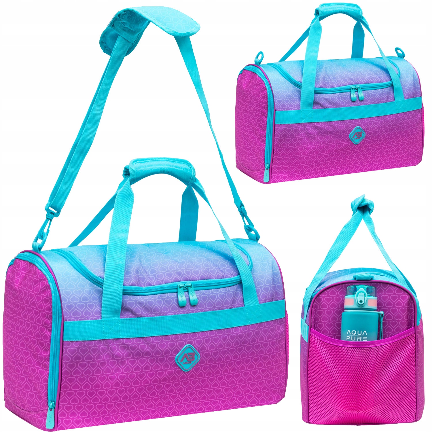 Torba sportowa na basen siłownię trening Wf Serduszka Hexagon Mint Ombre