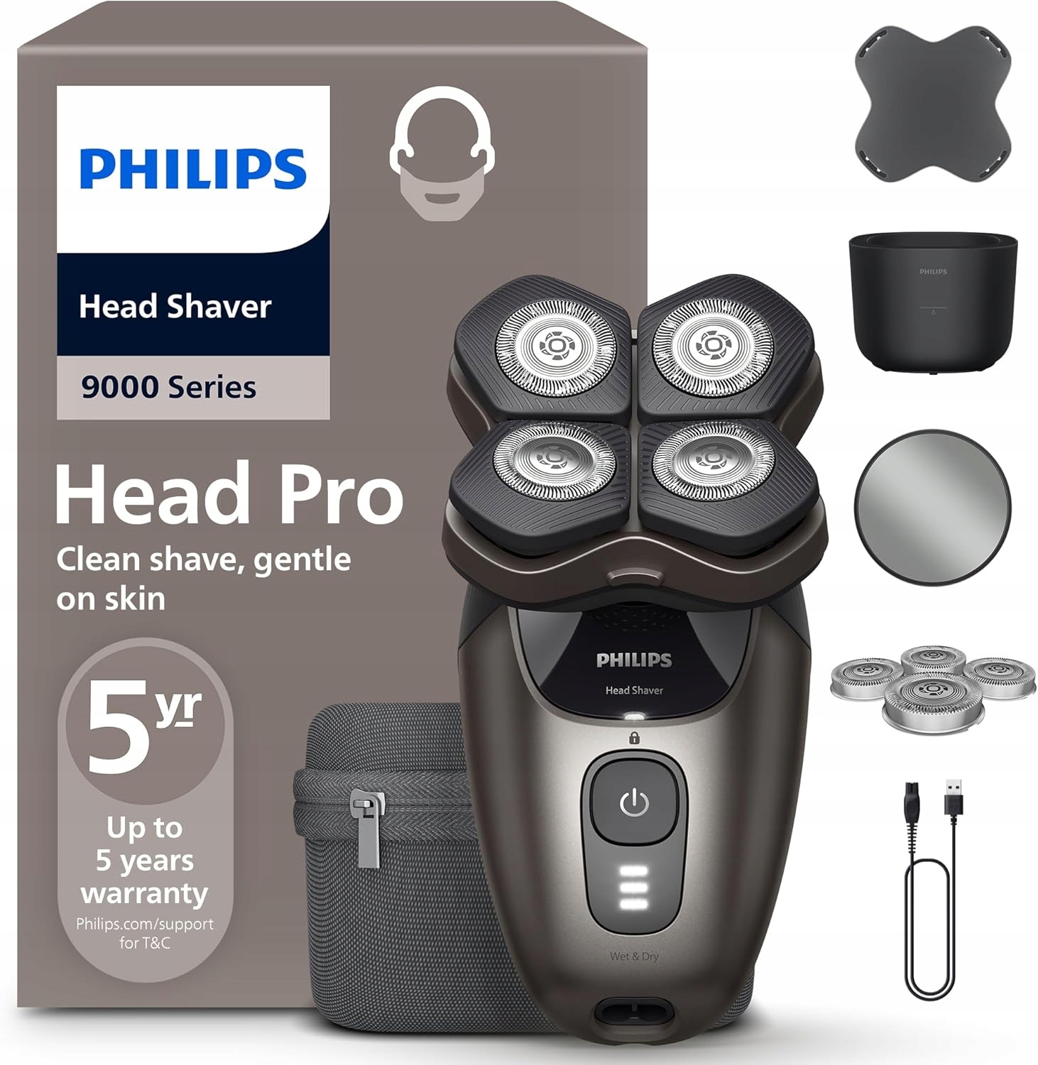 Philips Head Shaver Pro 9000 HS9980/15 Golarka do głowy 360 Flexing