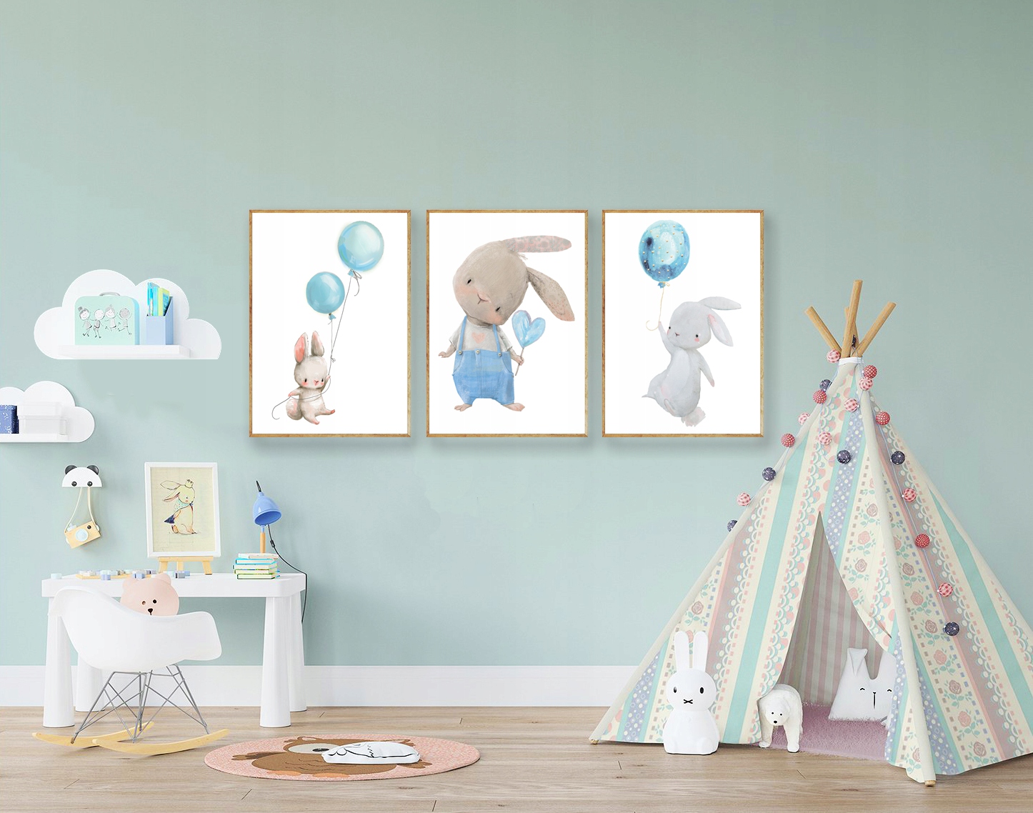 ZESTAW 3 OBRAZKI PLAKATY A4 KRÓLIK BALON NIEBIESKI Bohater Inny