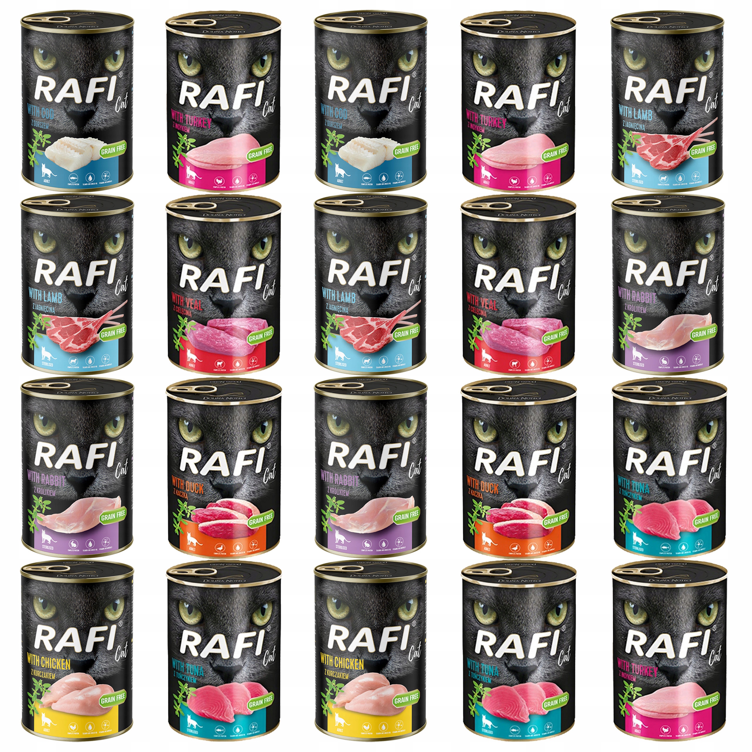 Levně Rafi Cat Dolina Noteci Krmivo mokré pro kočky mix chutí 20 x 400 g bez obilovin