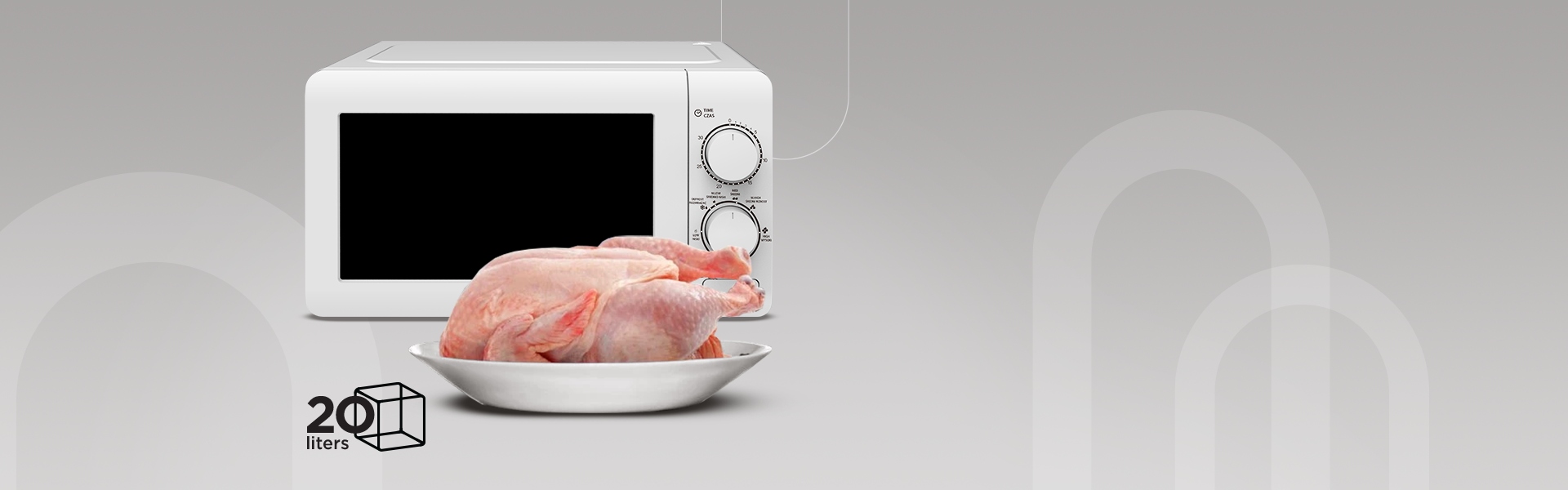 BIAŁA KUCHENKA MIKROFALOWA MIKROFALÓWKA MIKROFALA UD TIMER 700W 20l LITRÓW Model MM20L-WA