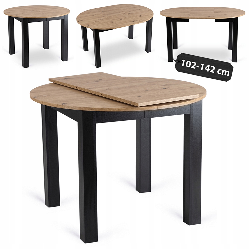 Rozkládací stůl Kulatý Kuchyňský stůl do jídelny Obývací pokoj 102/142 Dub Artisan Harry