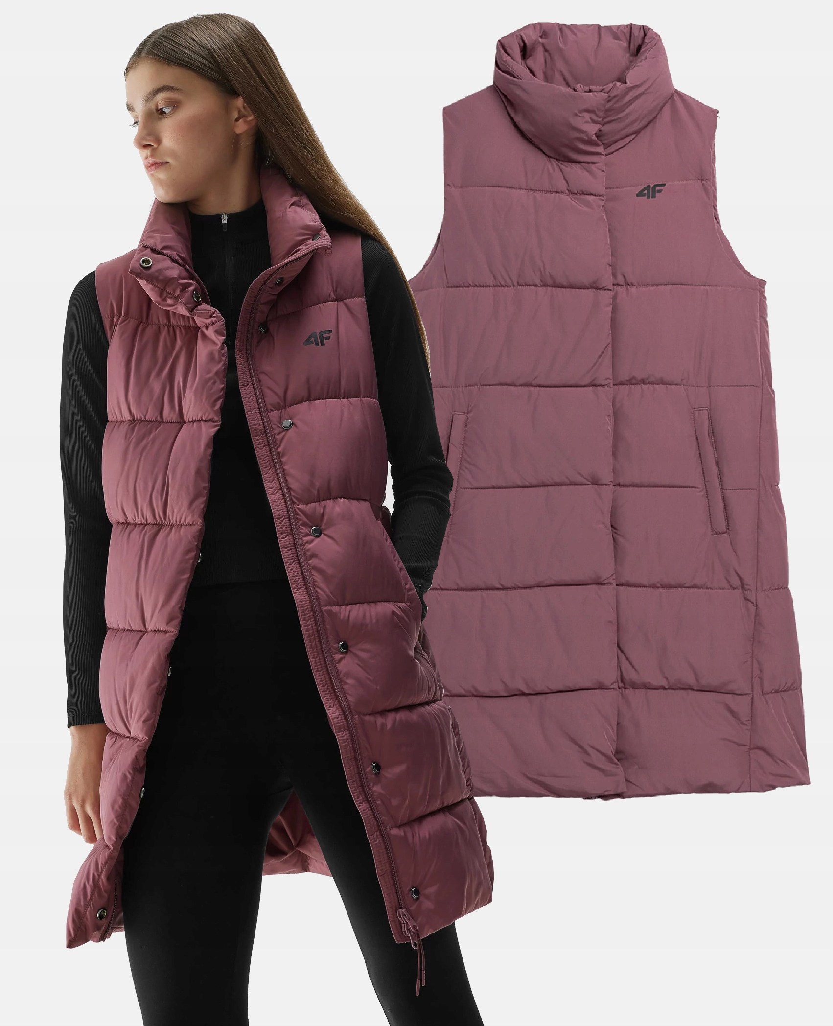 4F BEZRĘKAWNIK DAMSKI DŁUGI KAMIZELKA PUCHOWA Linia regular