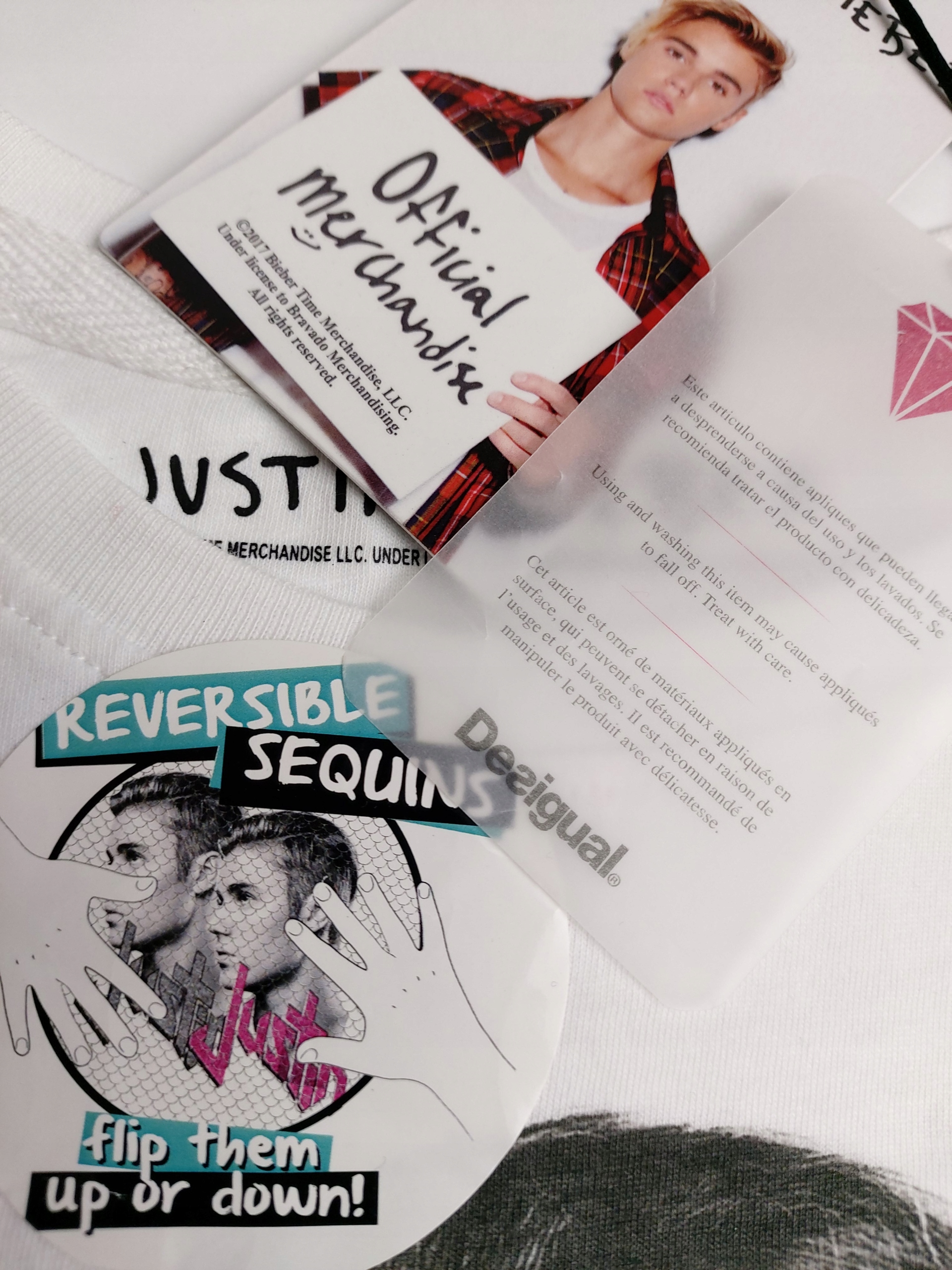 DESIGUAL bluzka JUSTIN BIEBER RUCHOME CEKINY 11/12 Wiek dziecka 11 lat +