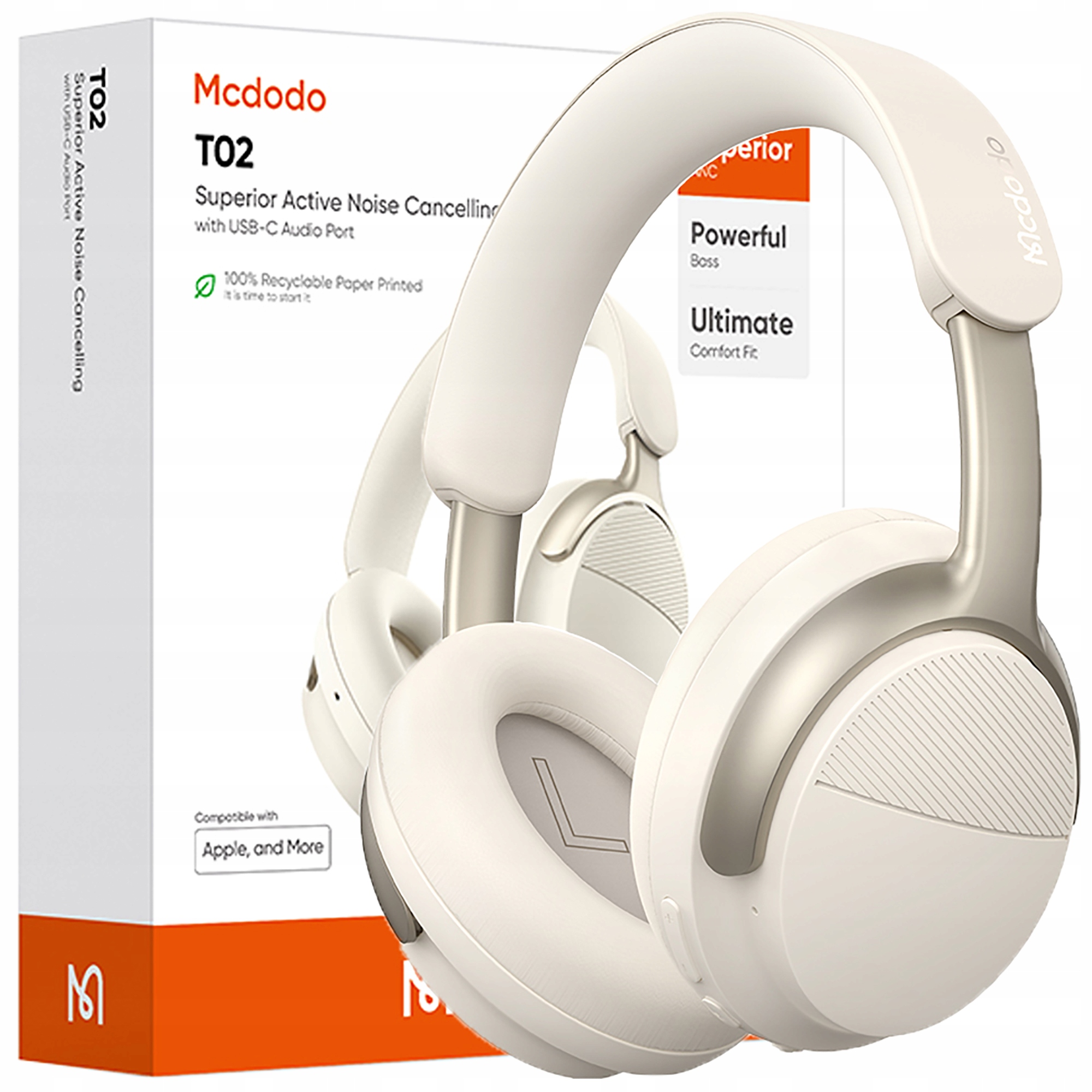 Mcdodo Bezdrátová Sluchátka Do Uší Bluetooth S Mikrofonem Anc Béžová