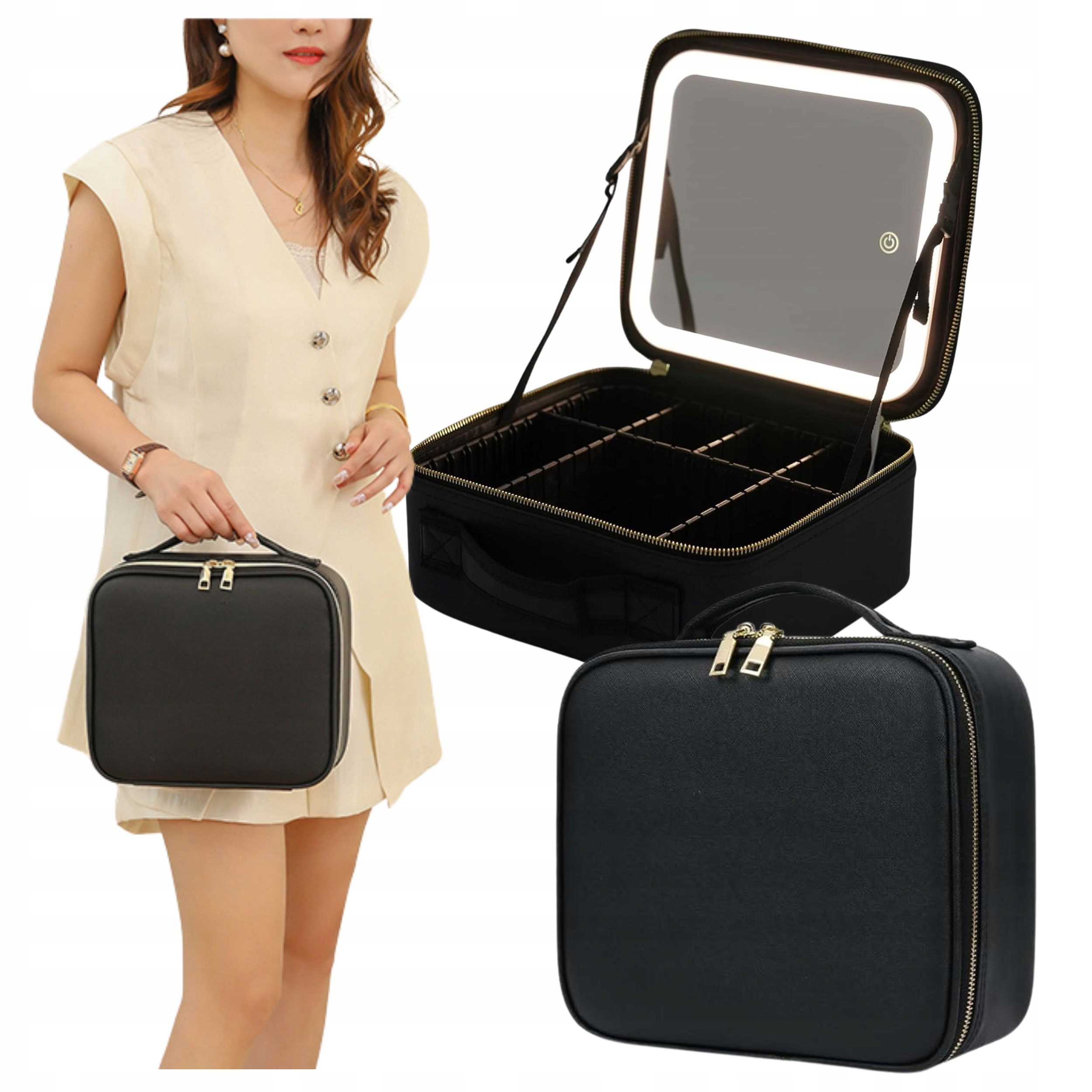 Kufřík Kosmetická taštička s Led zrcátkem na kosmetiku s podsvícením, cestovní