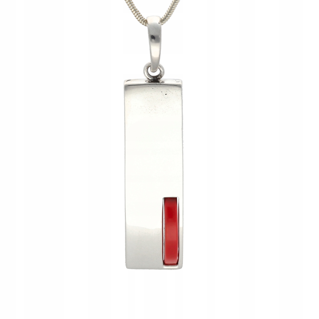 Obdélníkový přívěsek s korálem stříbro rhodiovaný