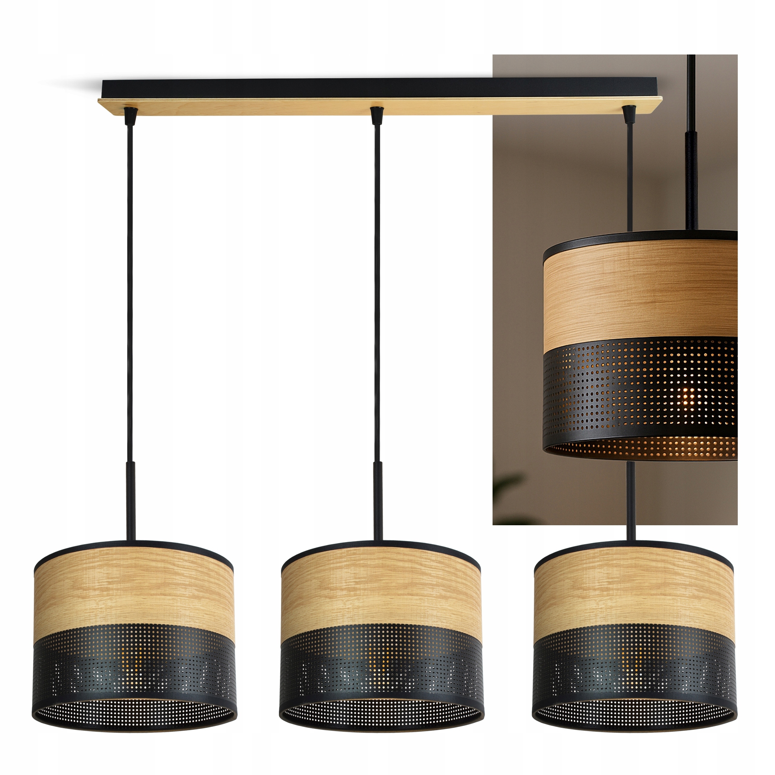 Závesná stropná lampa luster čierna z dreva 497-BZ3 nad stôl Loft Led