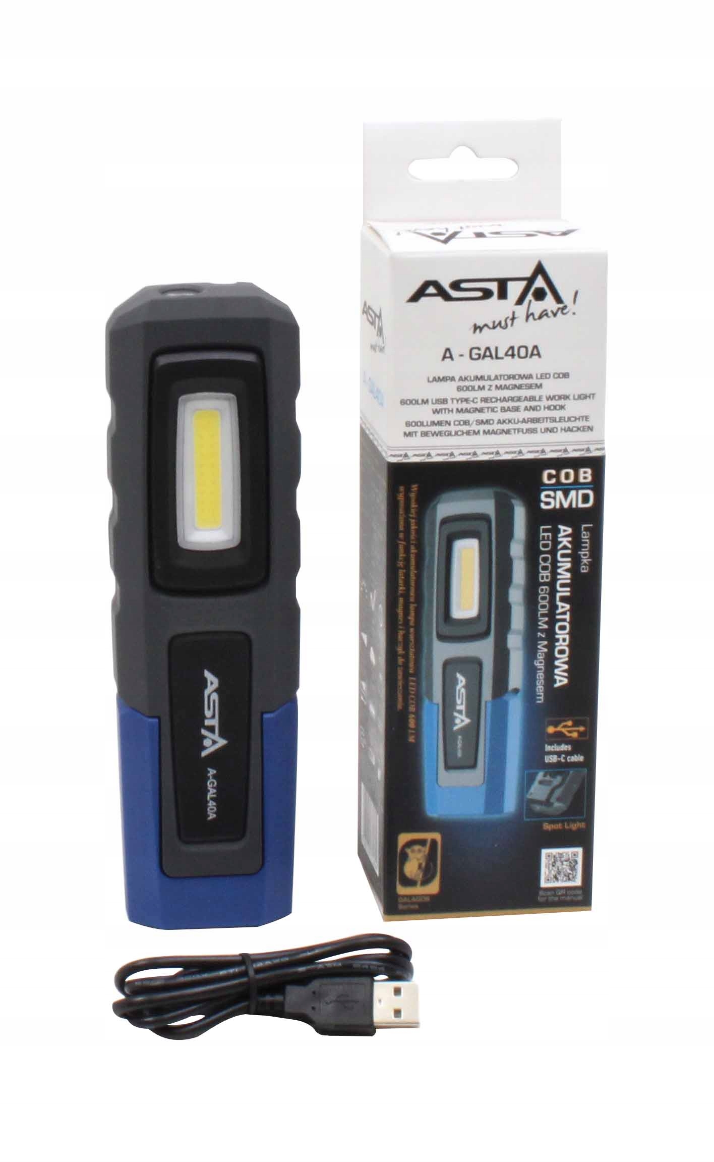 LAMPA AKUMULATOROWA LED COB 600LM Z MAGNESEM ASTA A-GAL40A Kod producenta A-GAL40A