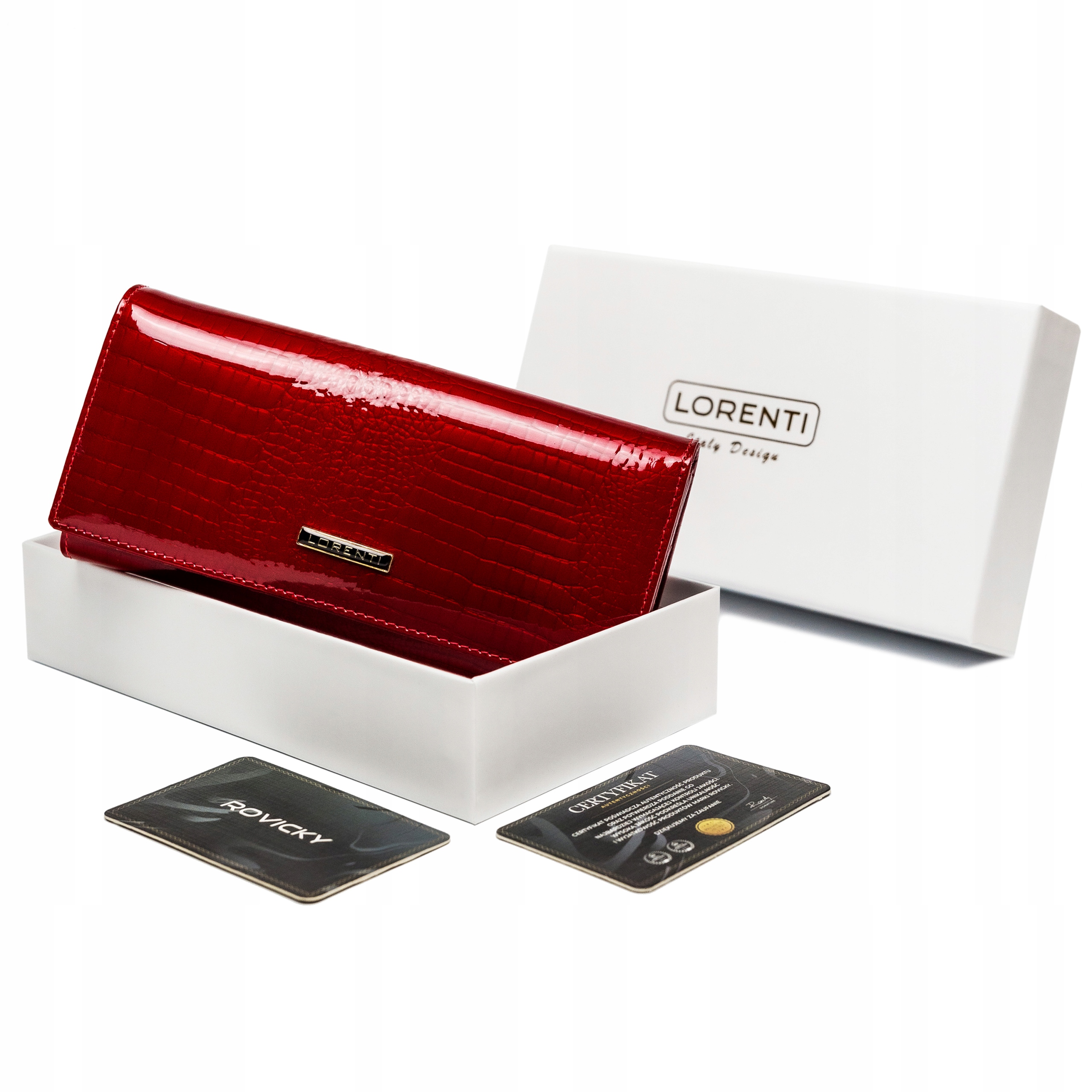 

Czerwony podłużny portfel z klapką skóra Lorenti