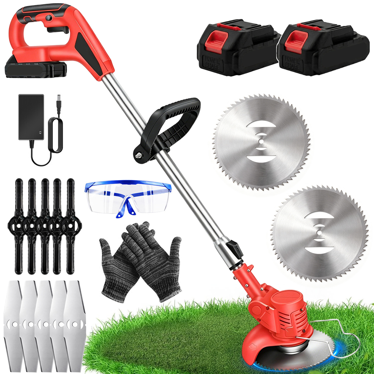 Elektrická Vyžínač Křovinořez Na Trávy Teleskopická Sekačka S 2X Aku 800 W