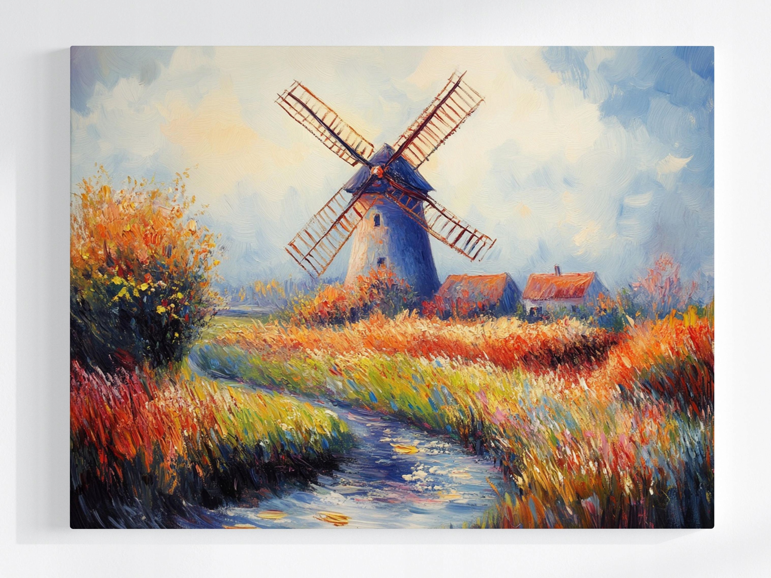Obraz Na Plátně Canvas Krajina Příroda Krajina Obec Větrný Mlýn Řeka 100x75
