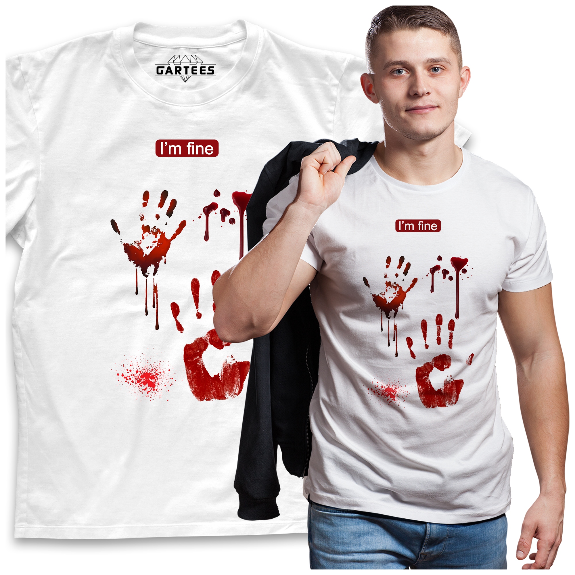 

Koszulka Męska I'M Fine Blood Krew Horror Śmieszna