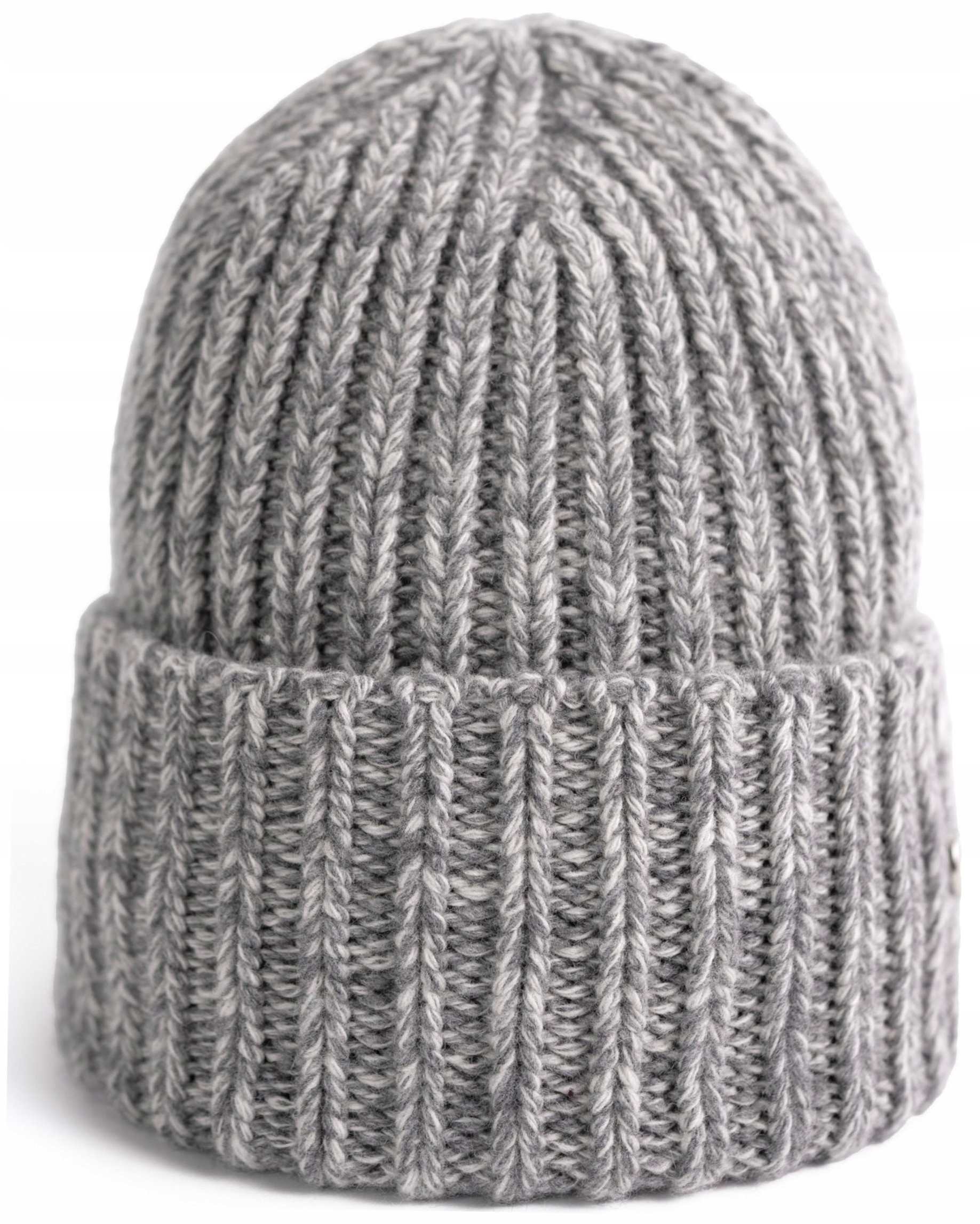 Čepice merino vlna Popielak – klasická, teplá, polská, melanžově šedá