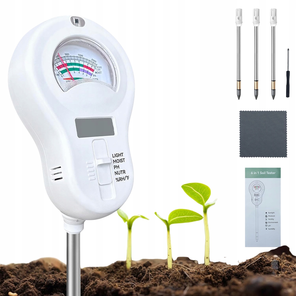 Kyseloměr půdy tester substrátu pH země měřič teploty vlhkost 6v1