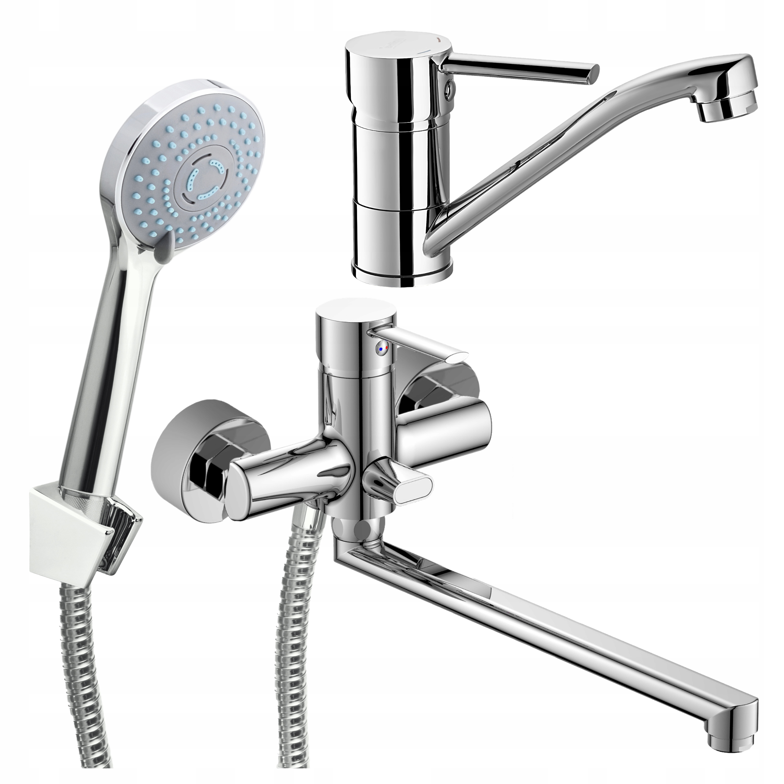 Vanová baterie s umyvadlem, dlouhým otočným výtokové ramínko a baterie na stěnu Sotbe