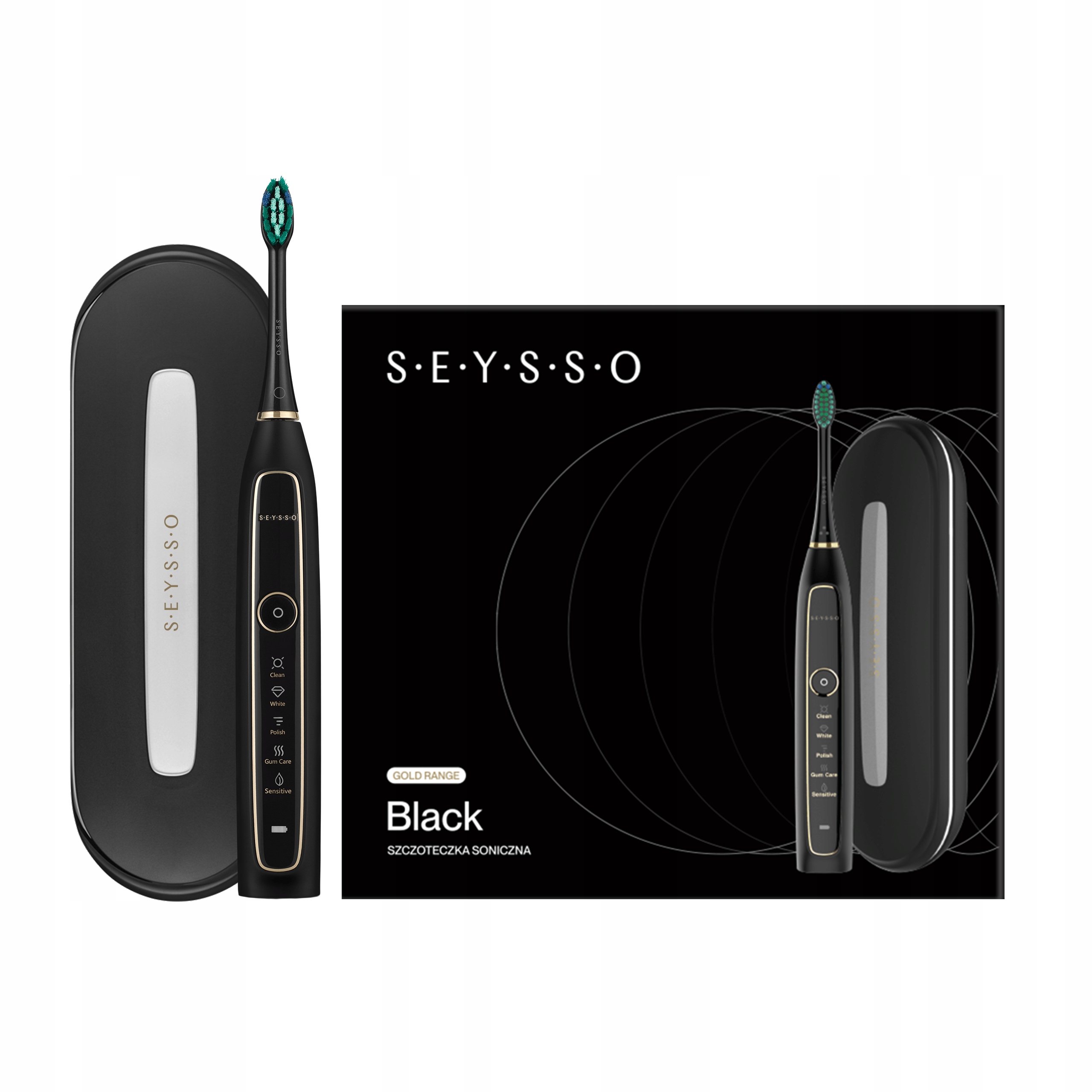 Szczoteczka soniczna Seysso Gold Black do zębów 3 końcówki
