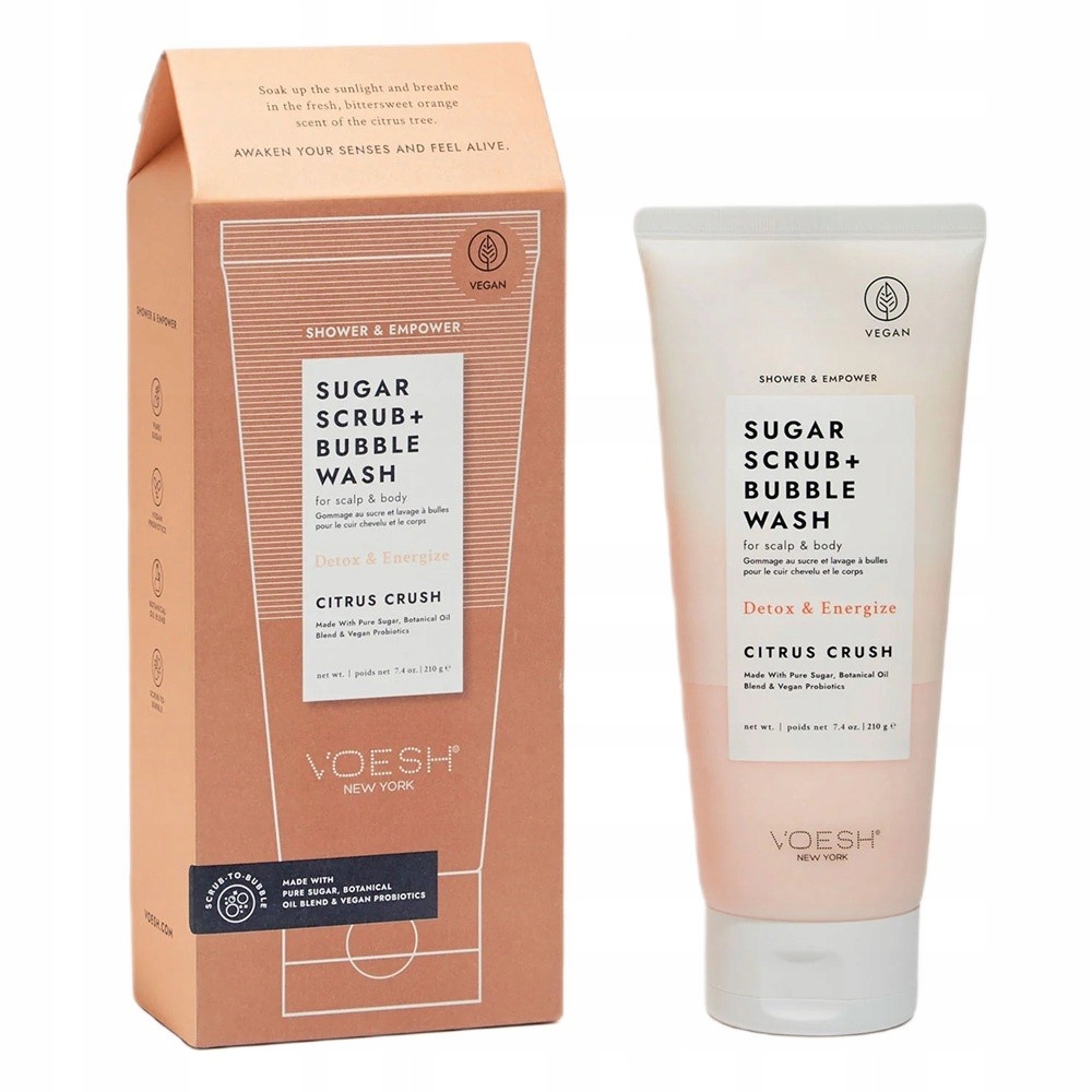 Voesh cukrový mycí peeling na tělo a pokožku hlavy Citrus Crush 210 g
